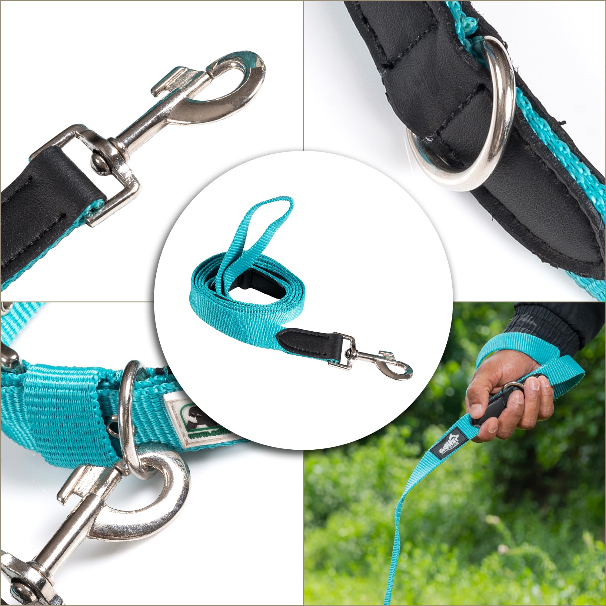 Adil’s 5FT Adjustable Nylon Dog Leash with Soft Leather Handle – Durable Long Lead with 360° Swivel Hook – Strong, Tangle-Free Leash for Walking & Training Small, Medium & Large Dogs