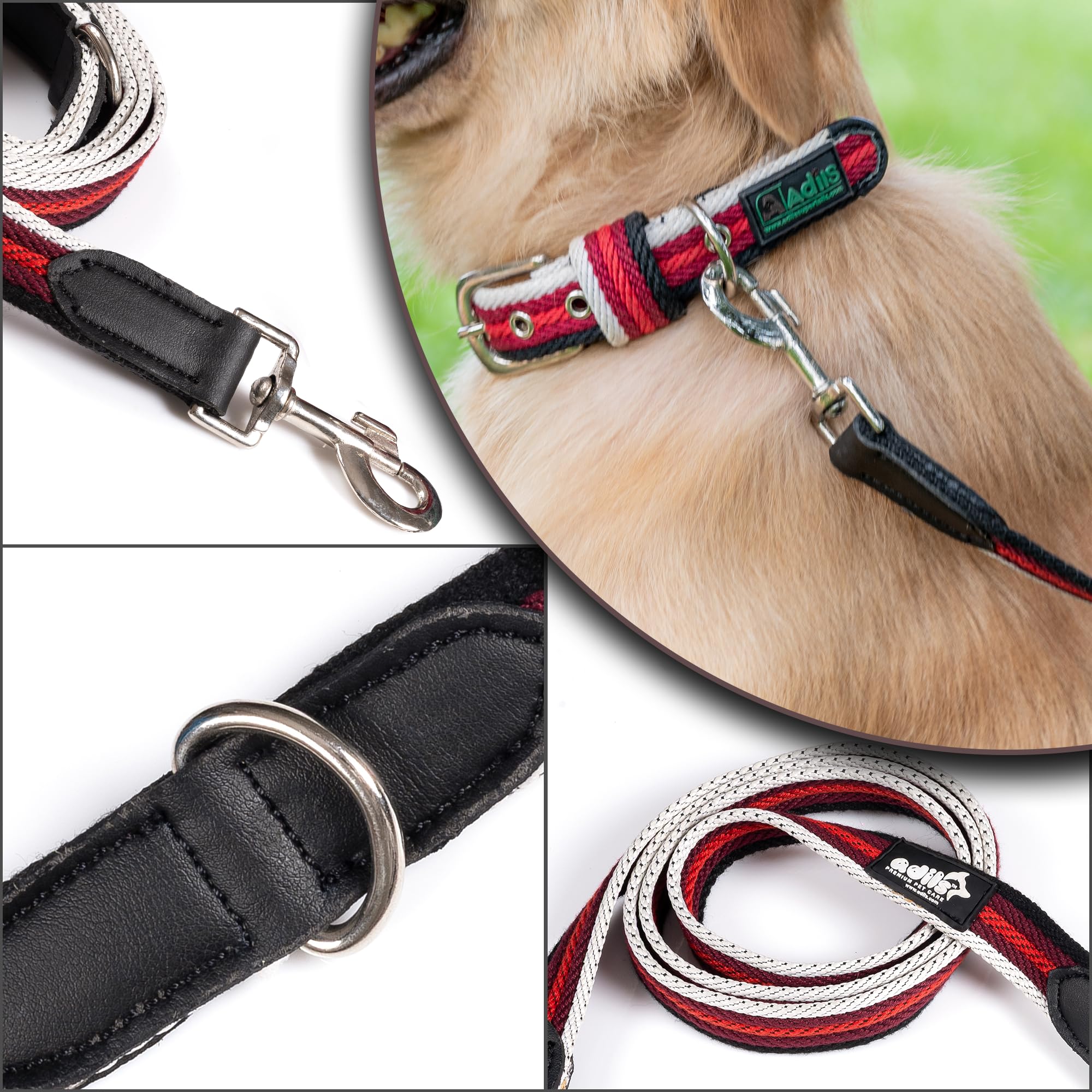 Adil’s Multi Color Cotton Dog Leash – Durable High-Density Cotton with Metal Clasp, 5 Ft Leash for Small, Medium & Large Dogs – Comfortable & Strong Pet Walking Leash