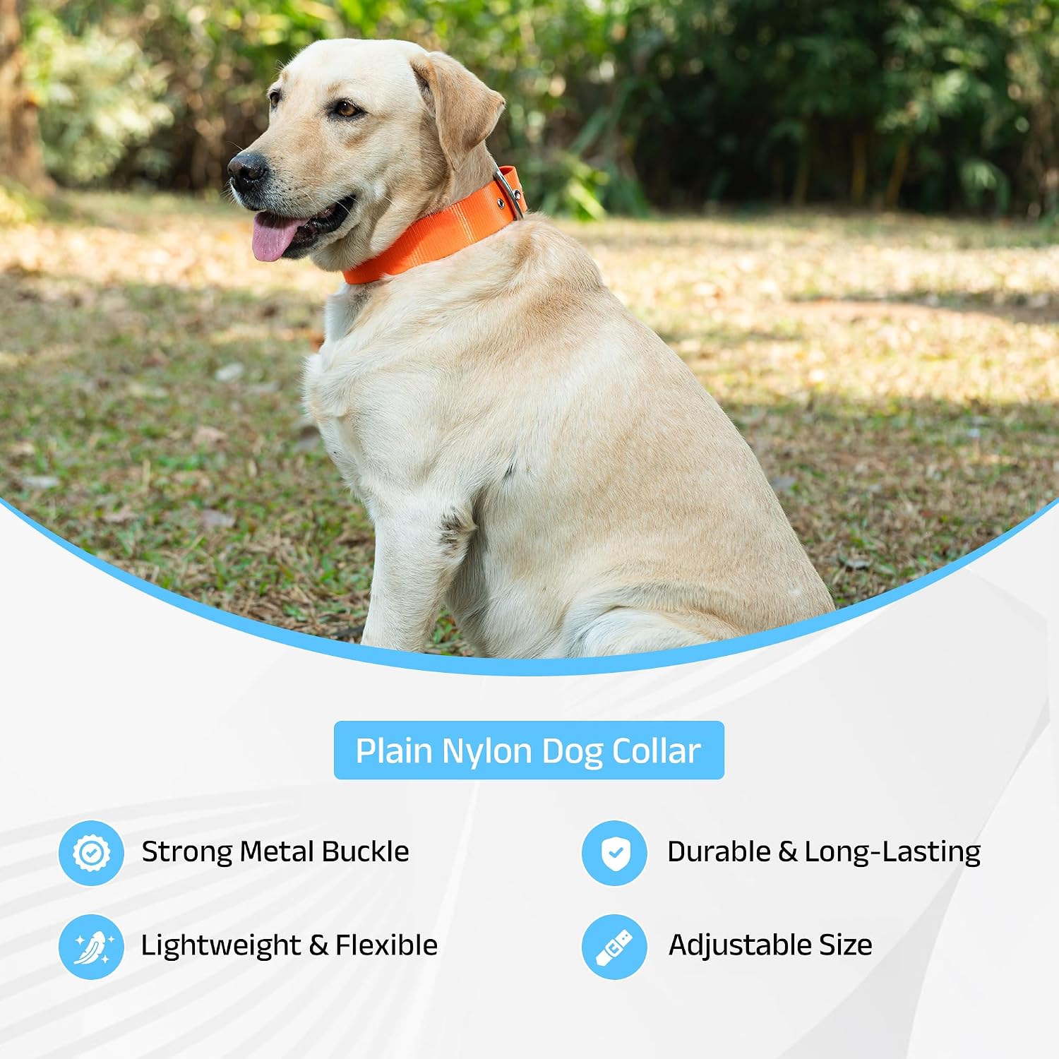 ADIL's Nylon Dog Collar – 1.5 Inch Wide Heavy-Duty Neckbelt with Metal Buckle D-Ring, Adjustable Safety Strap Small Medium Large Pets for Outdoor Walking Training