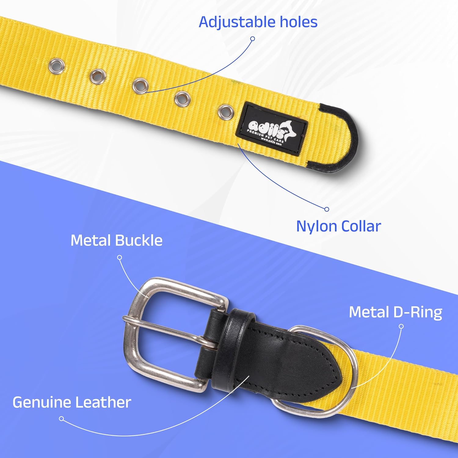 ADIL's Nylon Dog Collar – 1.5 Inch Wide Heavy-Duty Neckbelt with Metal Buckle D-Ring, Adjustable Safety Strap Small Medium Large Pets for Outdoor Walking Training