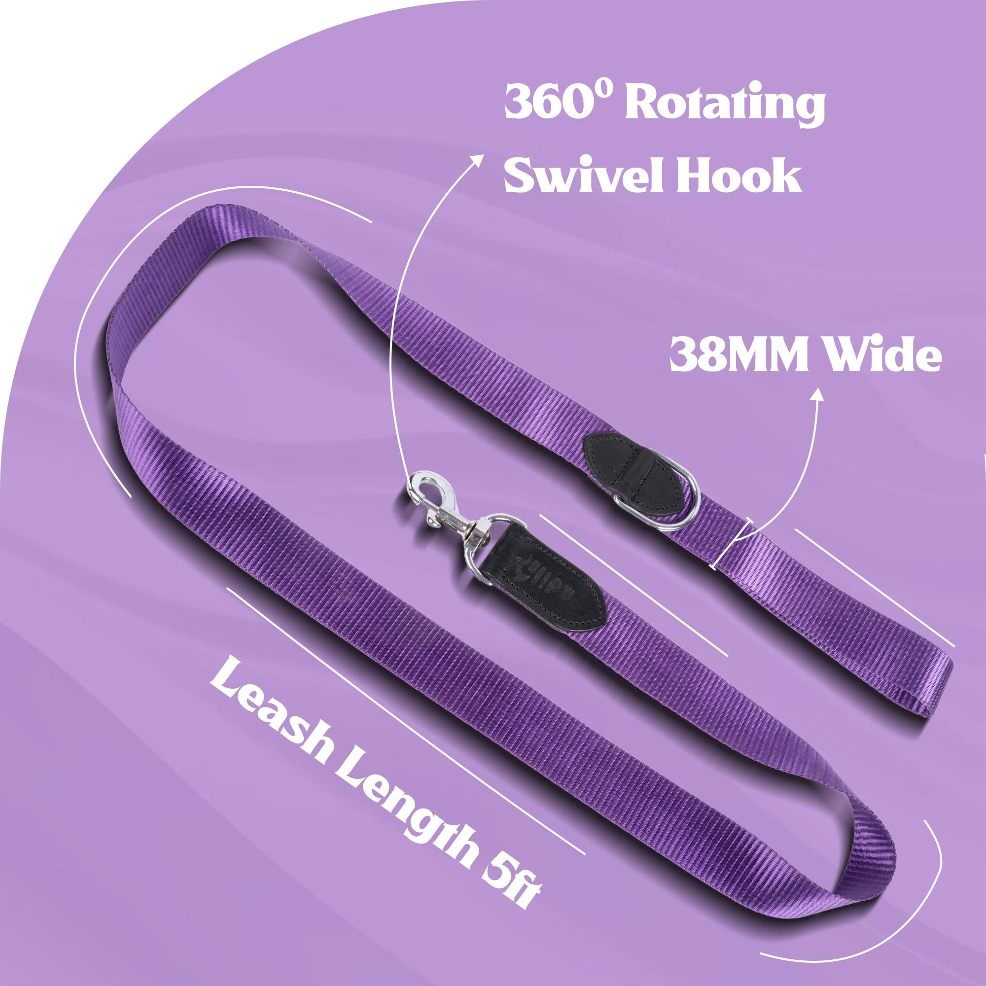 ADIL's Nylon Dog Leash, Heavy Duty Walking Lead with 360° Swivel Metal Hook 1.5 Inch Wide Durable Training Cord with Comfortable Loop Handle for Medium Large Dogs