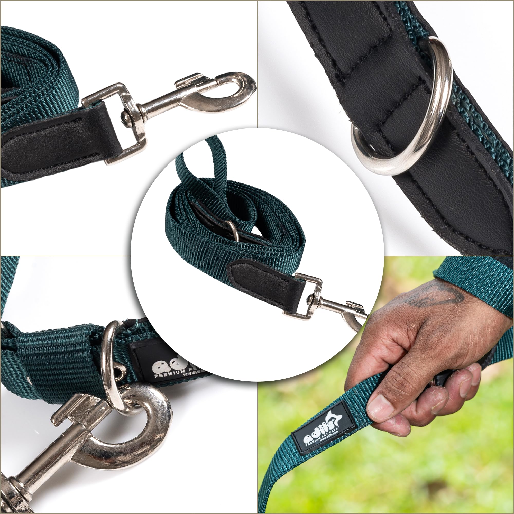 Adil’s 5FT Adjustable Nylon Dog Leash with Soft Leather Handle – Durable Long Lead with 360° Swivel Hook – Strong, Tangle-Free Leash for Walking & Training Small, Medium & Large Dogs