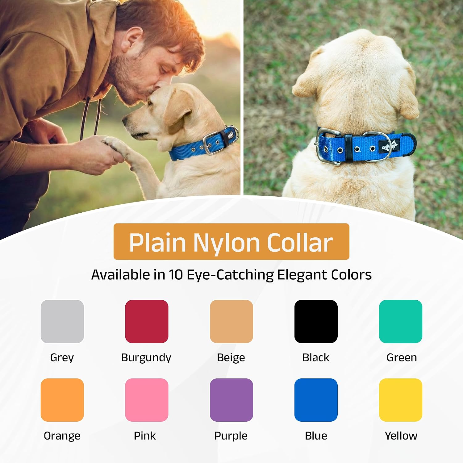 ADIL's Nylon Dog Collar – 1.5 Inch Wide Heavy-Duty Neckbelt with Metal Buckle D-Ring, Adjustable Safety Strap Small Medium Large Pets for Outdoor Walking Training