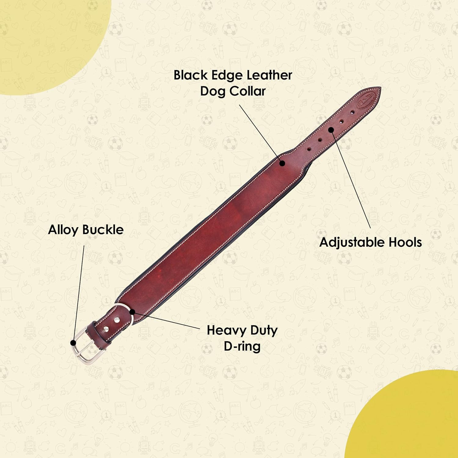 Adil’S Colour Padding Leather Dog Collar 2.25 Inches Width, Heavy Duty, Adjustable Leather Handmade Dog Collar with Strong Metal Buckle, Neck Size: 16” to 26” (Black, M)