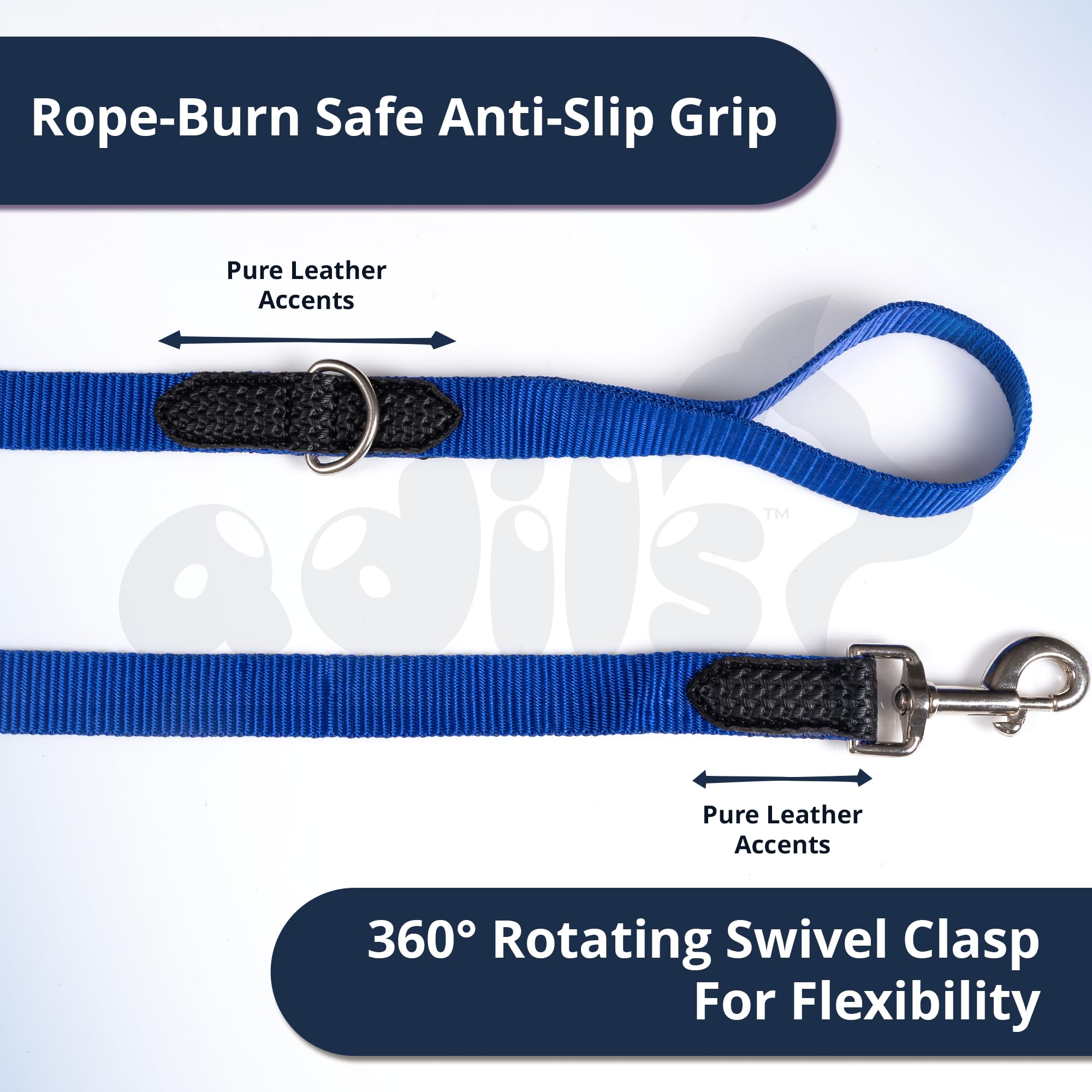 Adil’s 10FT Adjustable Dog Leash Features a Soft Leather Handle, Strong Nylon, and a 360° Swivel Hook—Durable, Comfy, and Ideal for Small to Large Dogs.