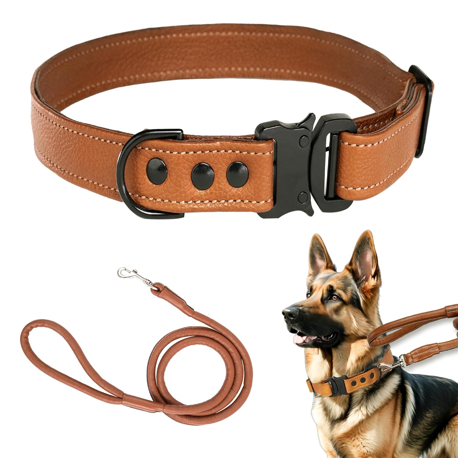 Adil's Softy Leather Dog Collar & Leash Set
