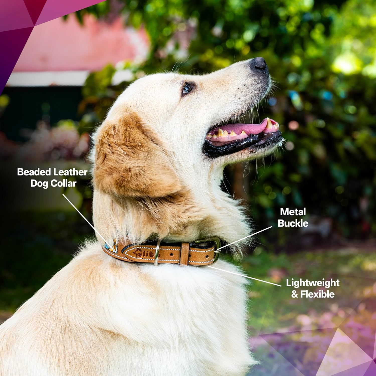 Adil’S Beaded Leather Dog Collar 1.5 Inch Width, for Small, Medium & Large Dogs, Hand Tooled Adjustable Beaded Dog Collars with Strong Metal Buckle & D-Ring