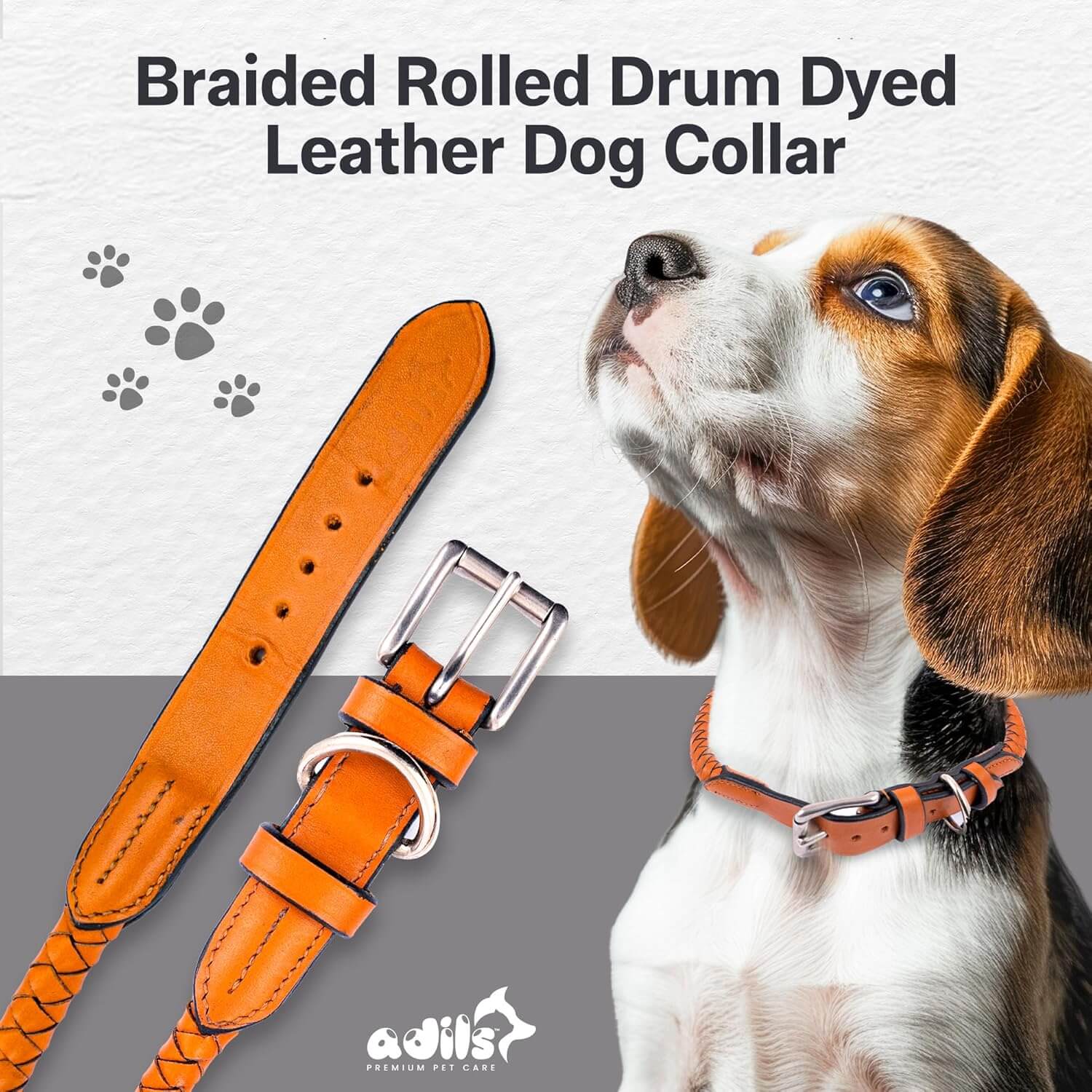 Braided Rolled Drum Dyed (DD) Leather Dog Collar