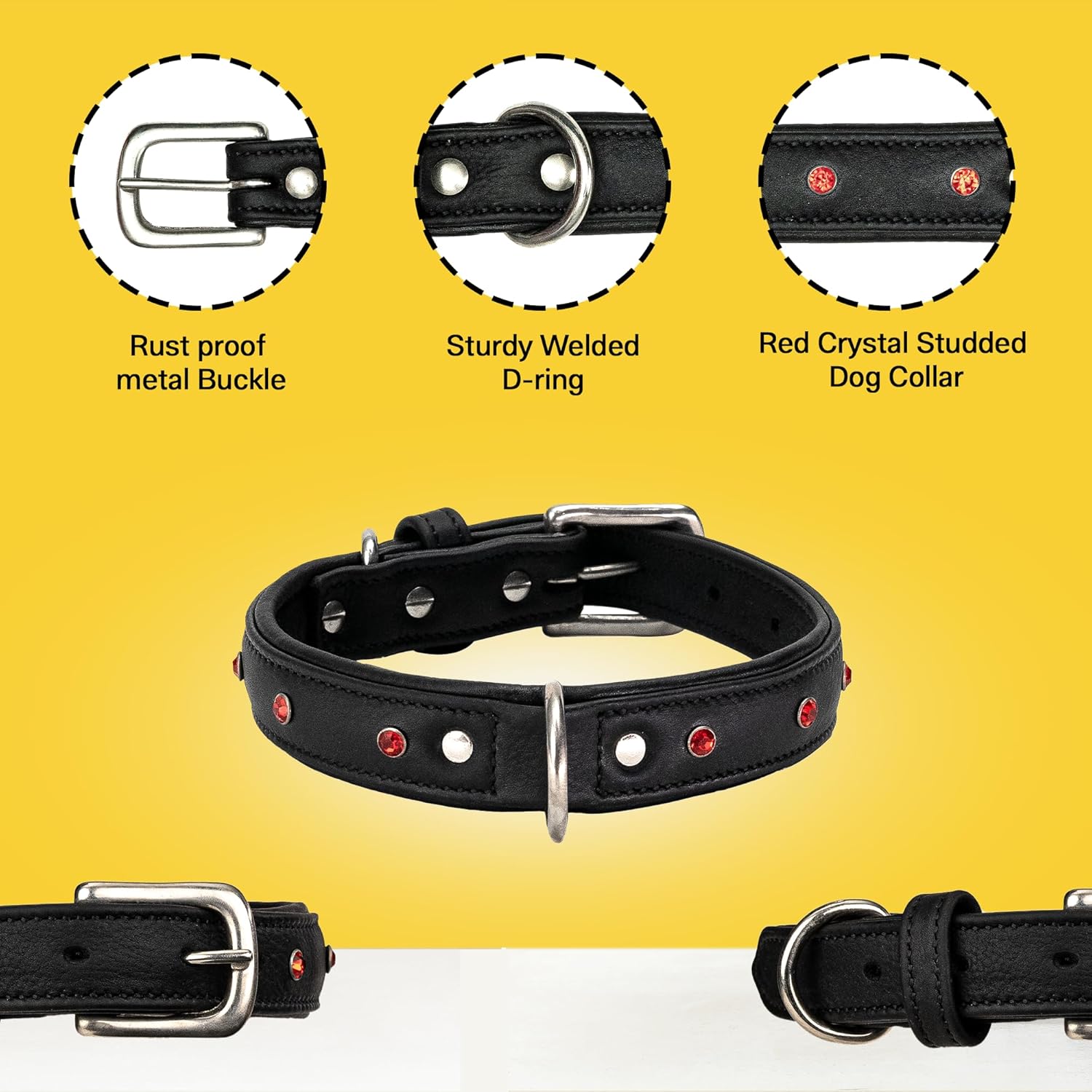 Adil'S Studded Softy Leather Dog Collar 1inch Width Suitable for Small, Medium & Large Dogs with Strong Metal Buckle & D-Ring for leashes