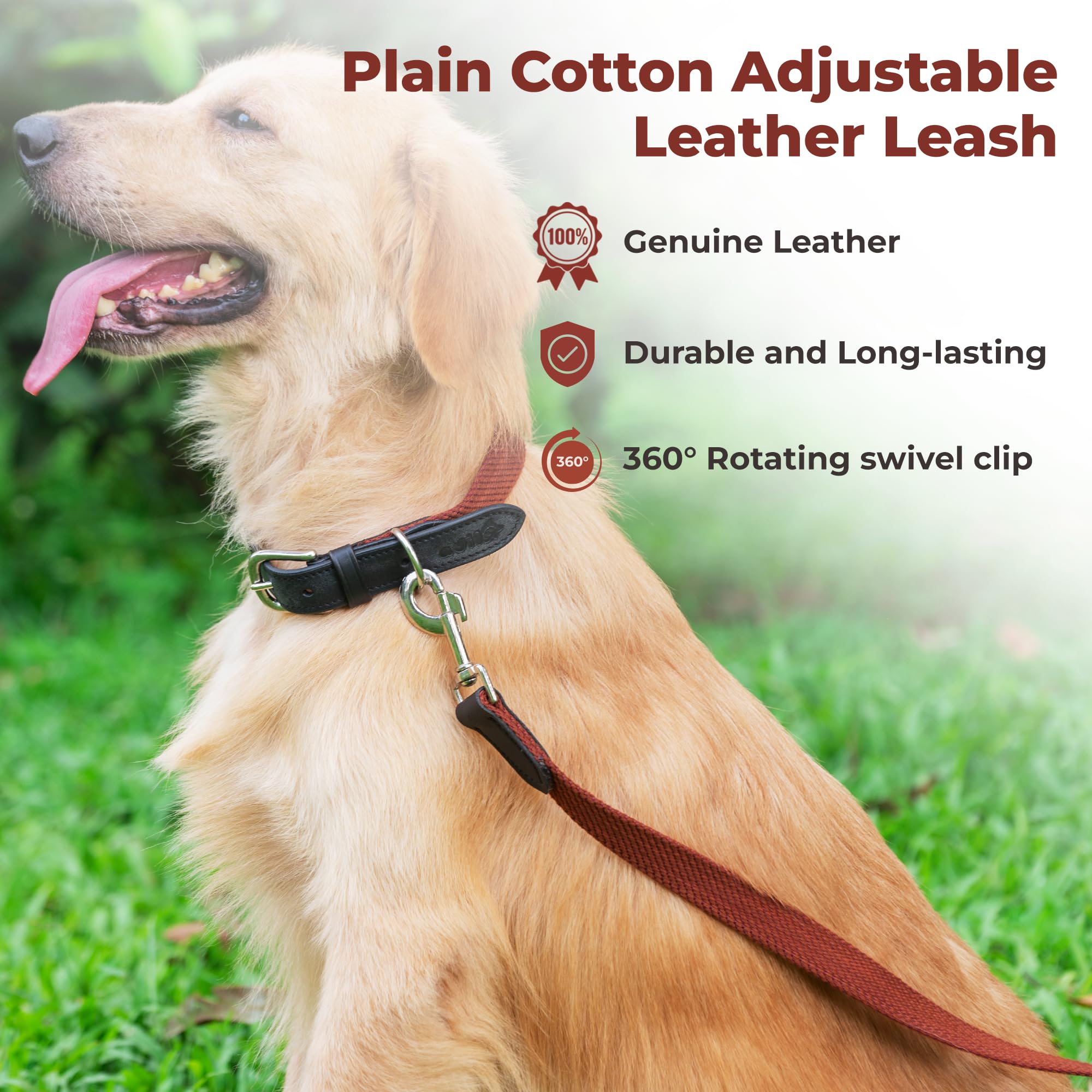 Adil’s 5FT Adjustable Cotton Dog Leash with Soft Leather Handle – Durable Long Lead with 360° Swivel Hook – Strong, Tangle-Free Leash for Walking & Training Small, Medium & Large Dogs