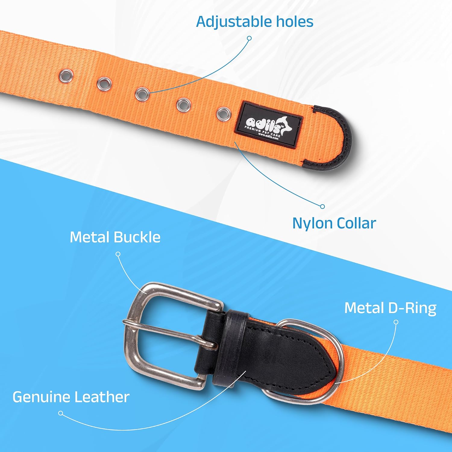 ADIL's Nylon Dog Collar – 1.5 Inch Wide Heavy-Duty Neckbelt with Metal Buckle D-Ring, Adjustable Safety Strap Small Medium Large Pets for Outdoor Walking Training
