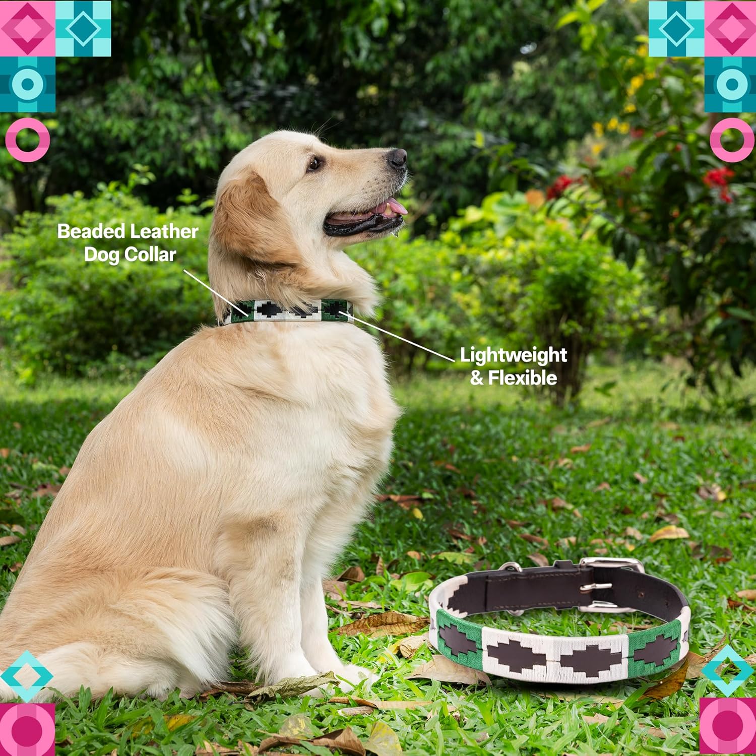 ADIL'S Polo Dog Collar,1 Inch Width Handcrafted by Artisans|Leather Dog Collar with Strong Metal Buckle & D-Ring for Small, Medium & Large Dogs