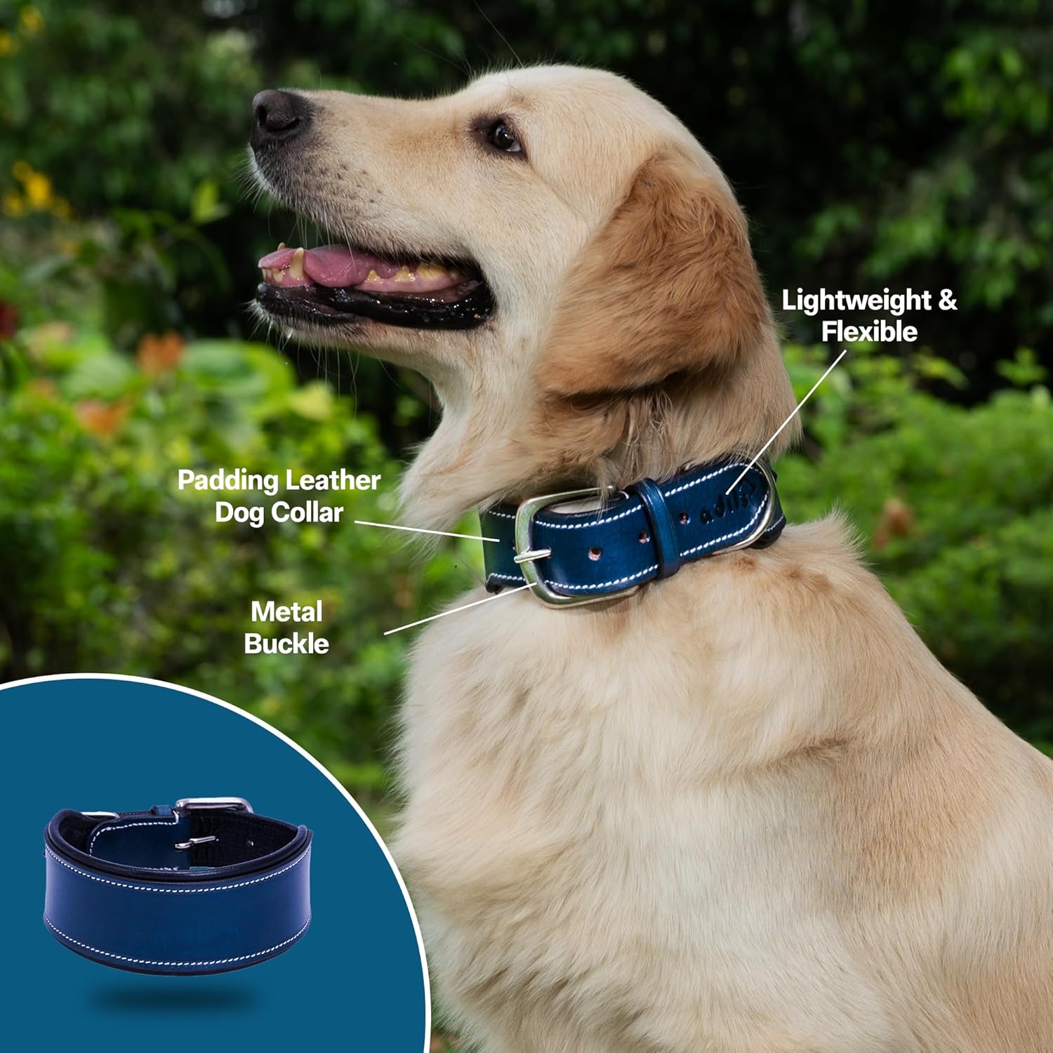 Handmade Leather Plain Dog Collar, Adjustable Leather Dog Collar with Strong Metal Buckle