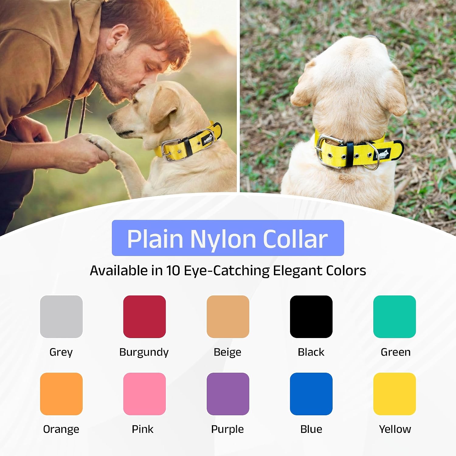 ADIL's Nylon Dog Collar – 1.5 Inch Wide Heavy-Duty Neckbelt with Metal Buckle D-Ring, Adjustable Safety Strap Small Medium Large Pets for Outdoor Walking Training