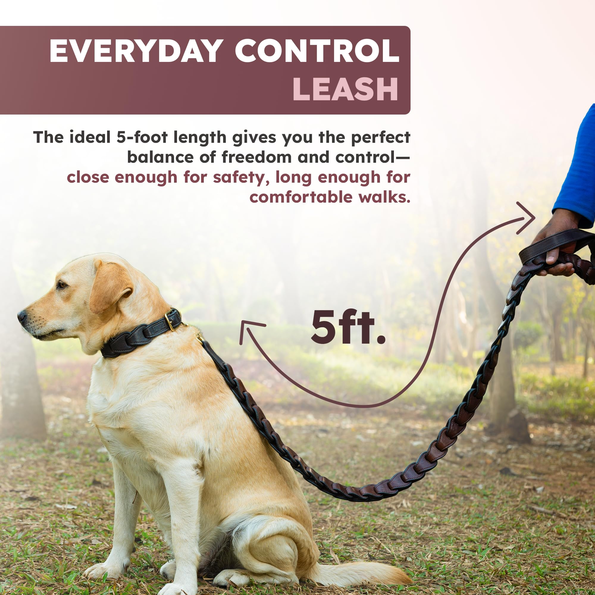 Adil's Premium Softy Leather Dog Leash 5ft Long 1 Inch Wide Braided Leash with Loop Handle 360° Golden Swivel Hook Strong D-Ring Durable Walking Training Lead for Small Medium Large Pets