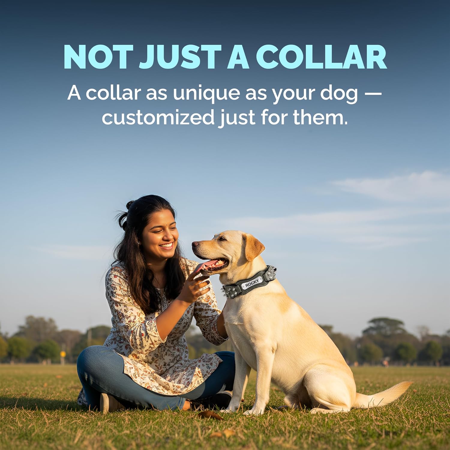 Adil's Personalized Softy Premium Leather Spiked Dog Collar – 1.5 Inch Wide Loop Design Heavy Duty Soft Padded Neckbelt, Sturdy Stainless Steel Buckle & D-Ring for Small, Medium & Large Pets