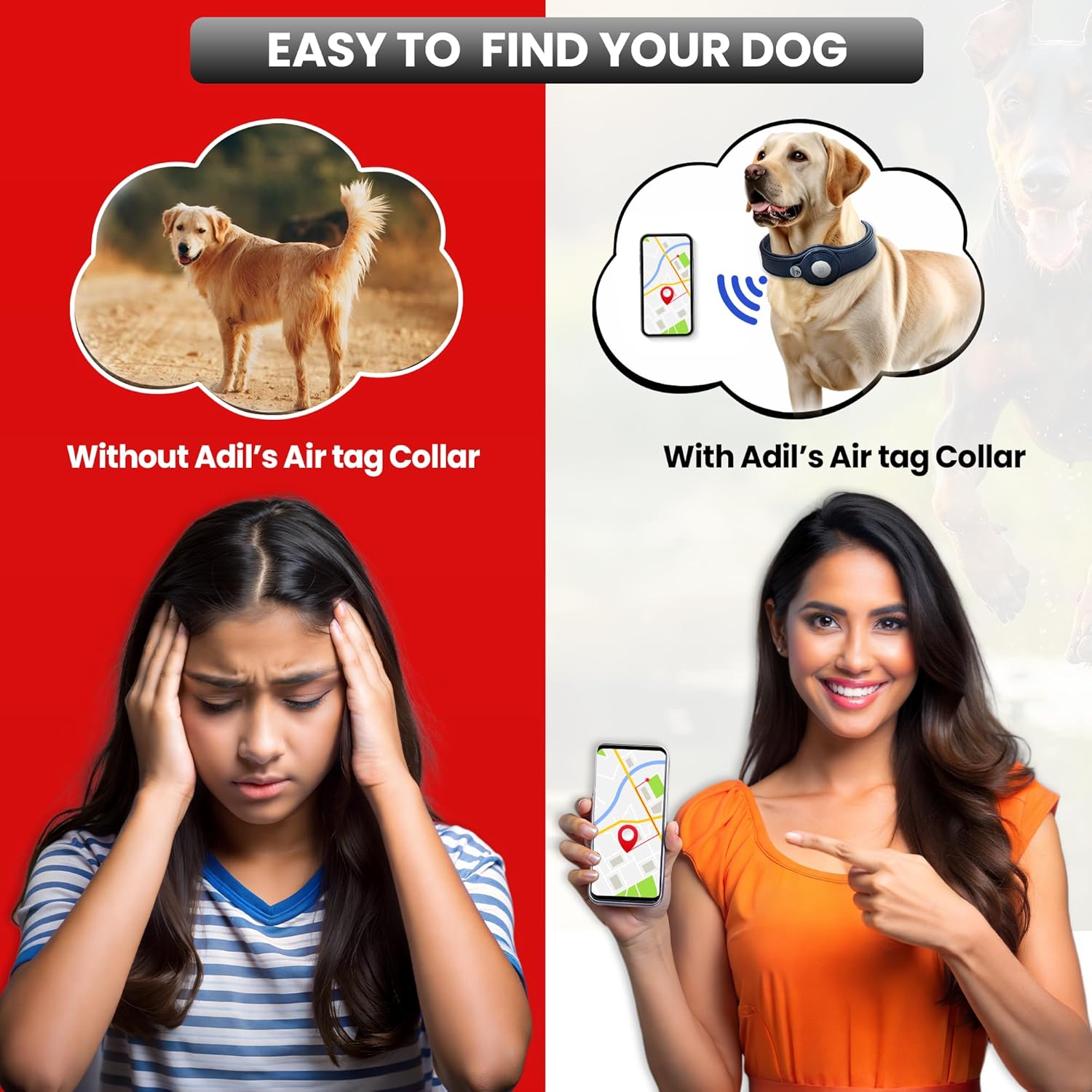 Adil’s AirTag Dog Collar – Genuine Leather with Secure Apple AirTag Holder