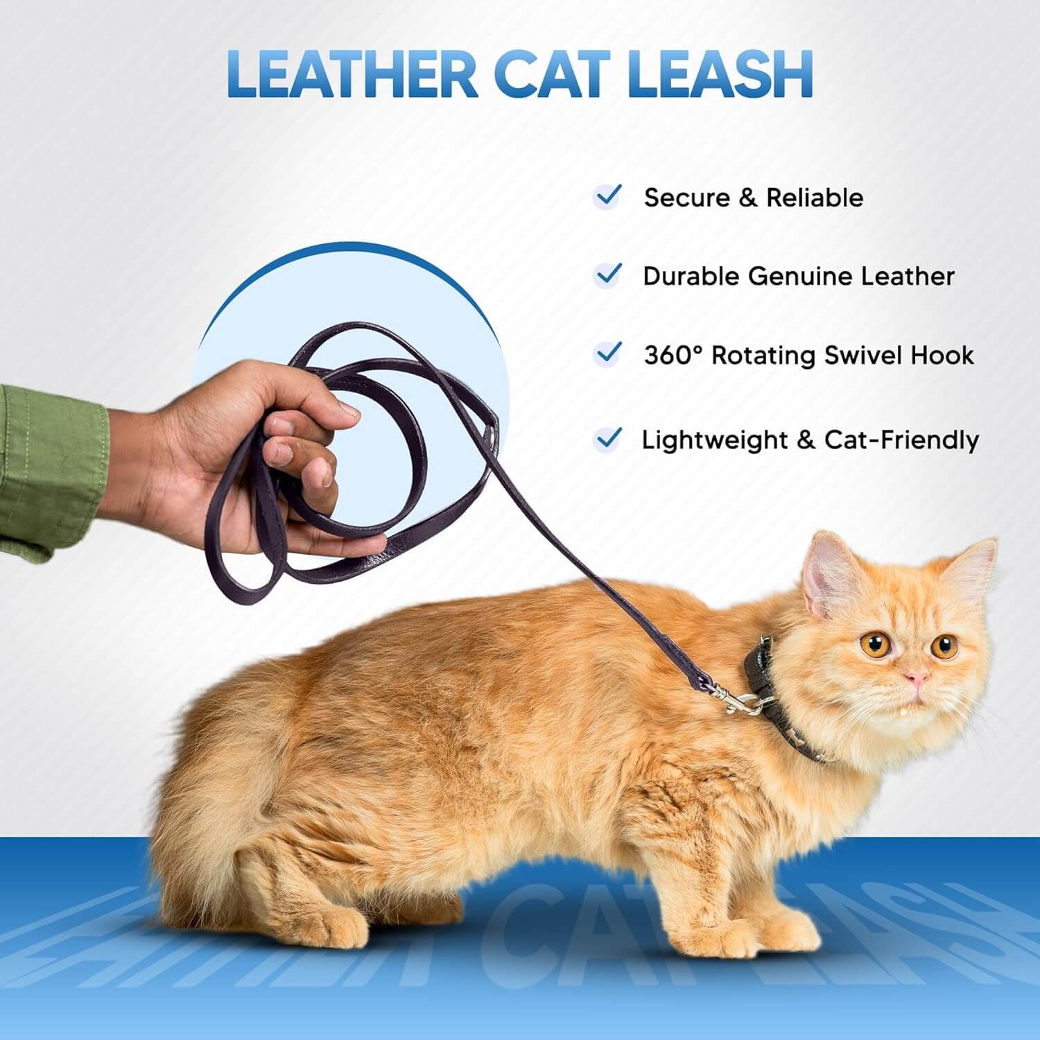 Adil’S Leather Cat Leash – Durable, Stylish & Comfortable Genuine Leather 4ft Long Leash with Secure Trigger Snap Hook for Safe Walks and Outdoor Adventures