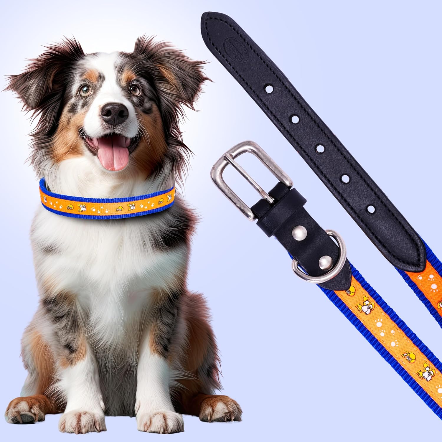 Nylon Dog Collar with Paw Print, Adjustable Metal Buckle