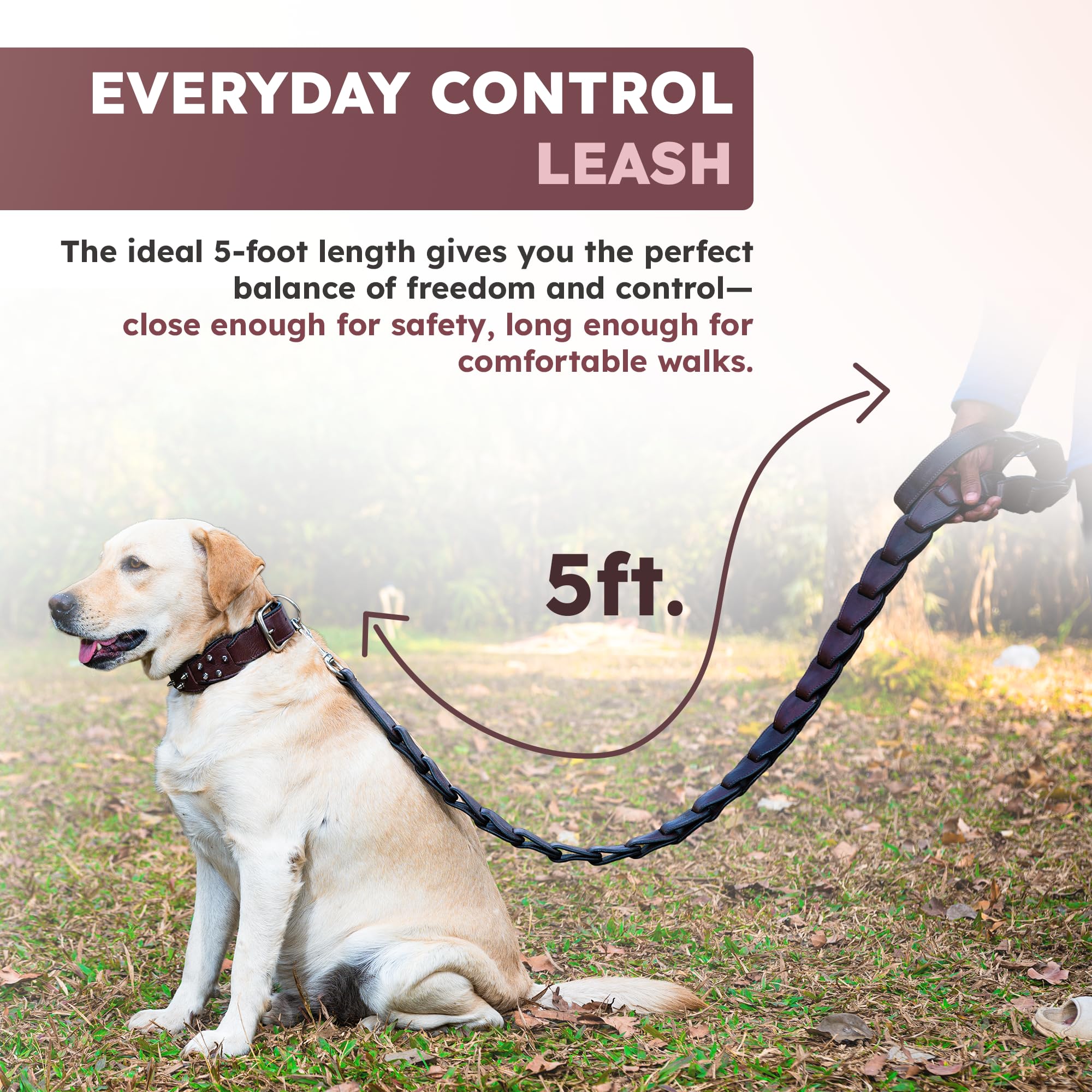 Adil's Premium Softy Leather Dog Leash 5ft Long 1.5 Inch Wide Braided Leash with Loop Handle 360° Swivel Hook Heavy Duty D-Ring Durable Walking Training Lead for Small Medium Large Pets
