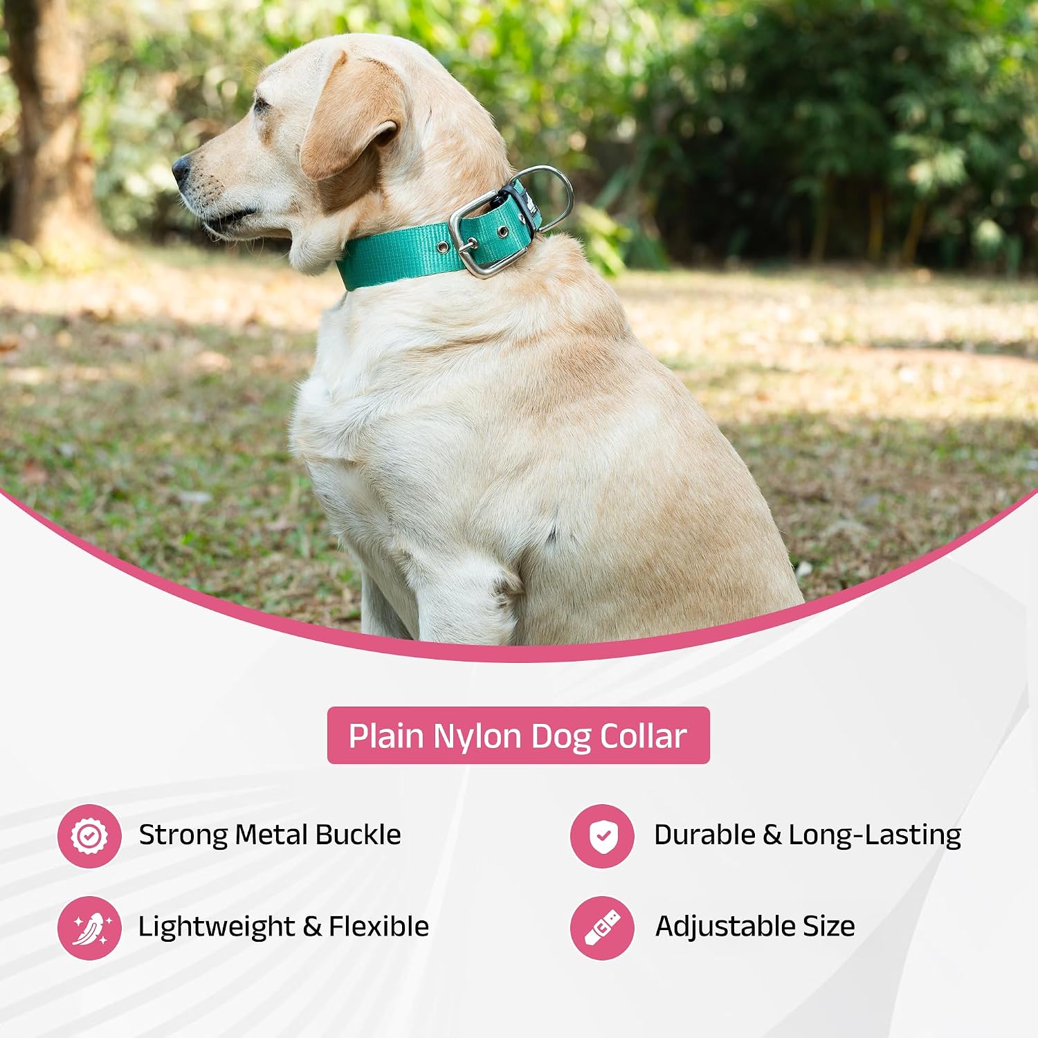 ADIL's Nylon Dog Collar – 1.5 Inch Wide Heavy-Duty Neckbelt with Metal Buckle D-Ring, Adjustable Safety Strap Small Medium Large Pets for Outdoor Walking Training