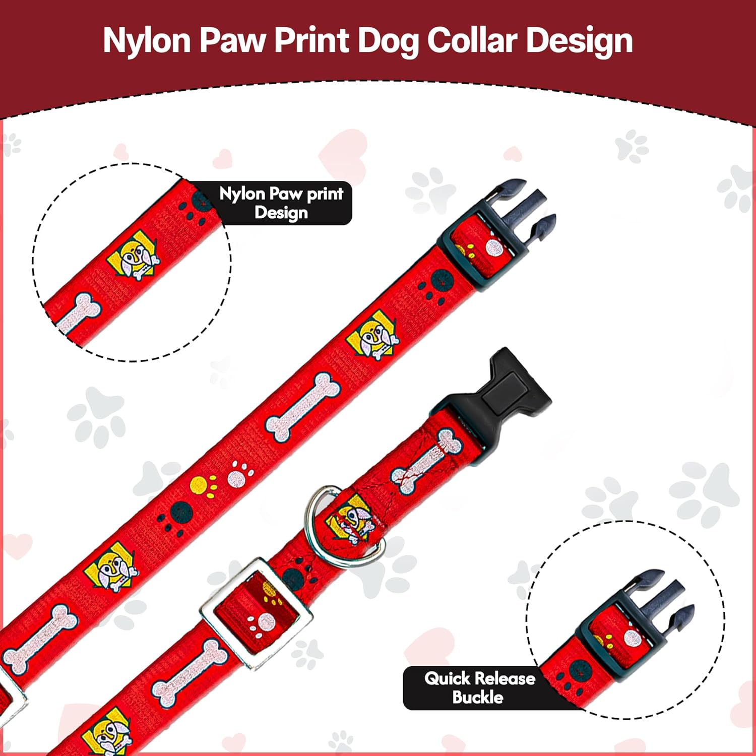 Adil’S Nylon Paw Print Dog Collar with Adjustable Quick Release Buckle & D-Ring for Leashes, 0.75in Width, Suitable for Small to Large Dogs, Size: XS, Green