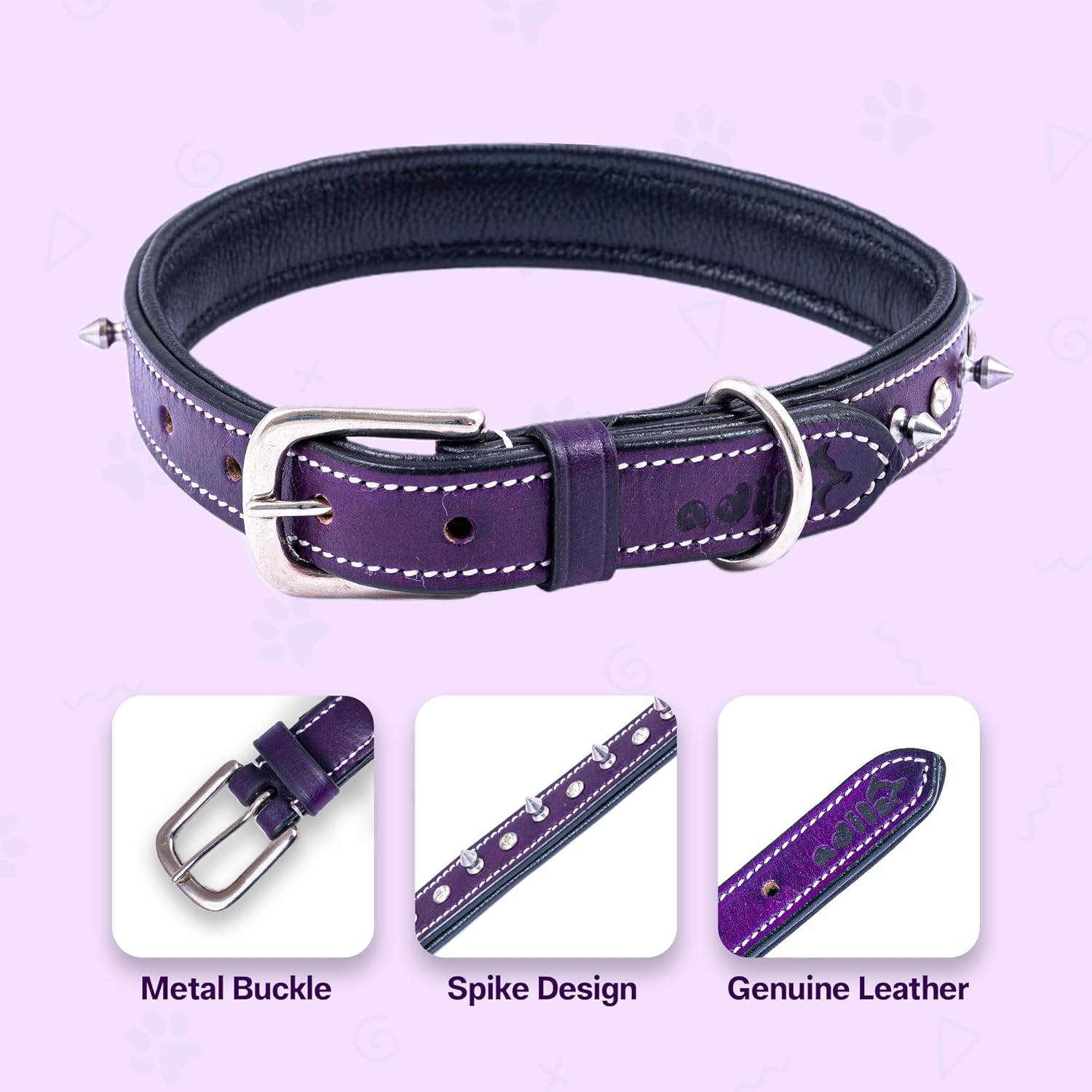 Adil’S Leather Spike Studded Dog Collar – Adjustable Pet Collar for Small, Medium, Large Dogs Durable & Stylish for Pitbulls, Bulldogs, Mastiffs & Guard Dogs