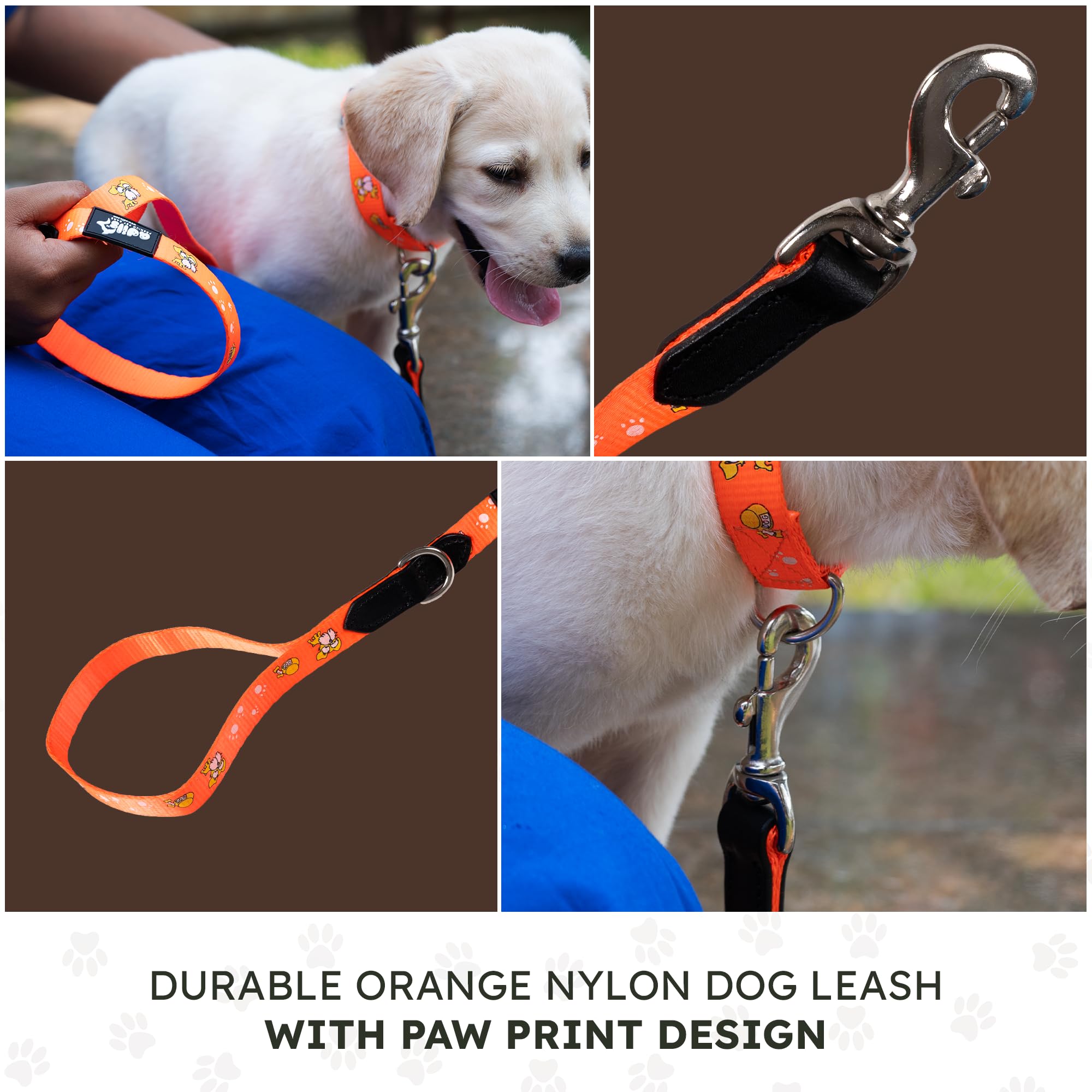 Adil’s Nylon Paw Print Dog Leash – 19mm Wide 5ft Long Durable Lead with 360° Swivel Hook Loop Handle Metal D-Ring Walking Training for Small Medium Pets
