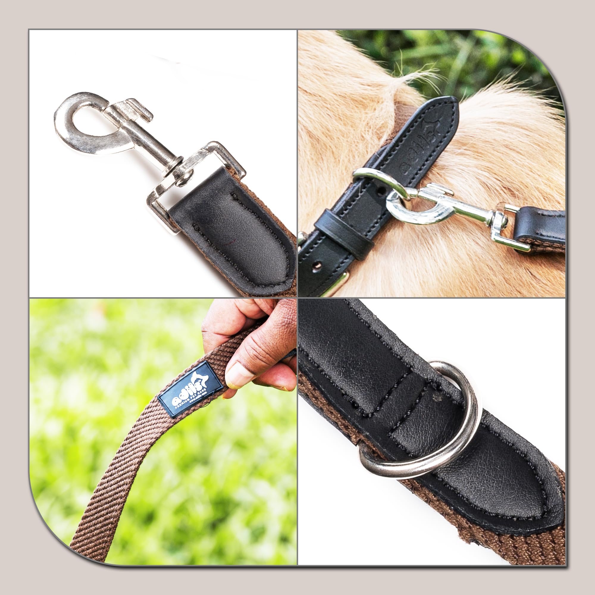 Adil’s 5FT Adjustable Cotton Dog Leash with Soft Leather Handle – Durable Long Lead with 360° Swivel Hook – Strong, Tangle-Free Leash for Walking & Training Small, Medium & Large Dogs