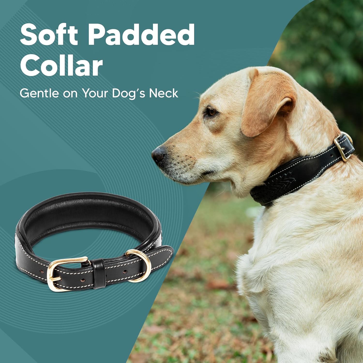 ADIL'S Handcrafted Leather Dog Collar – Basket Weave Braided Design Neckbelt with Brass Buckle & D-Ring for Small Medium Large Dogs, Black 1 Inch