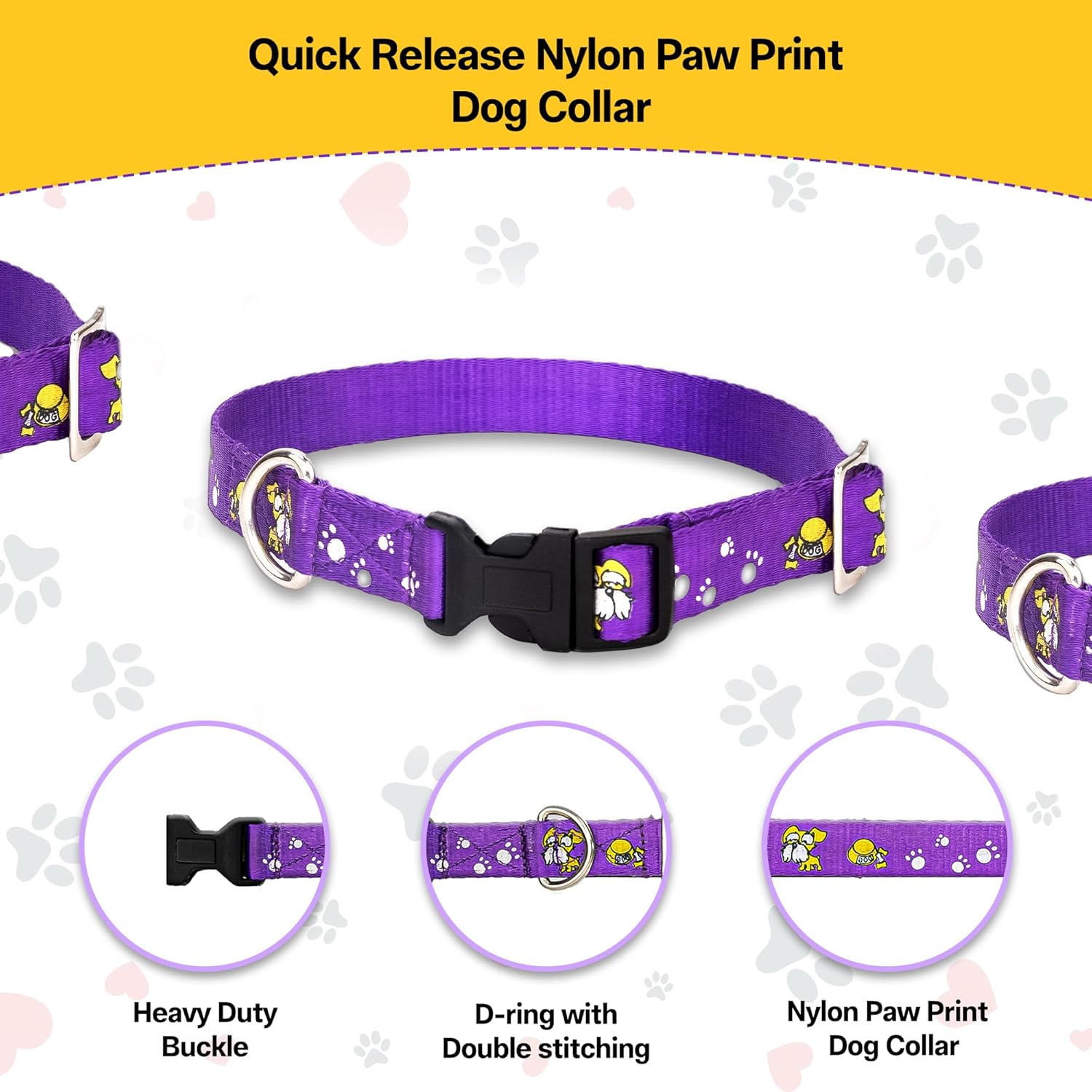 Adil’S Nylon Paw Print Dog Collar with Adjustable Quick Release Buckle & D-Ring for Leashes, 0.75in Width, Suitable for Small to Large Dogs, Size: XS, Green