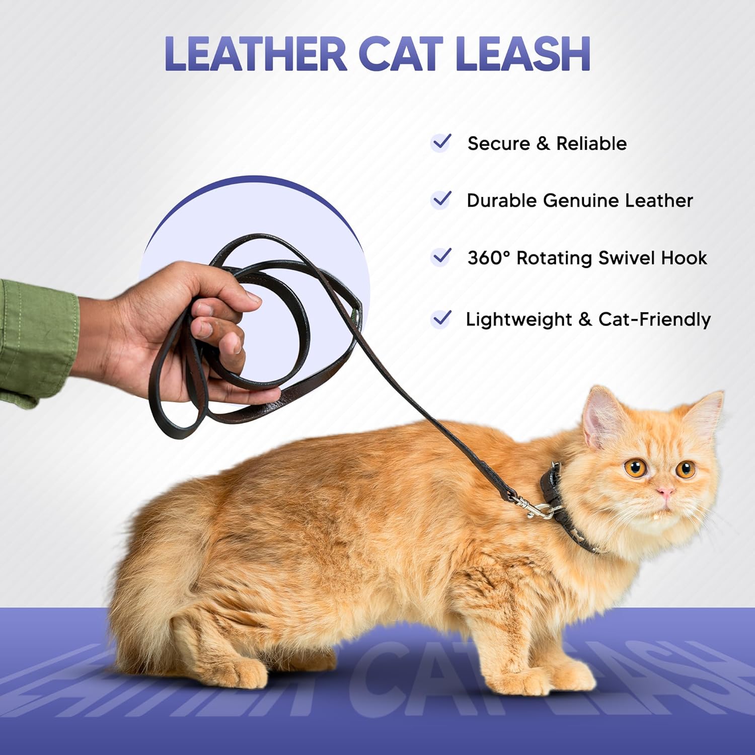 Adil’S Leather Cat Leash – Durable, Stylish & Comfortable Genuine Leather 4ft Long Leash with Secure Trigger Snap Hook for Safe Walks and Outdoor Adventures