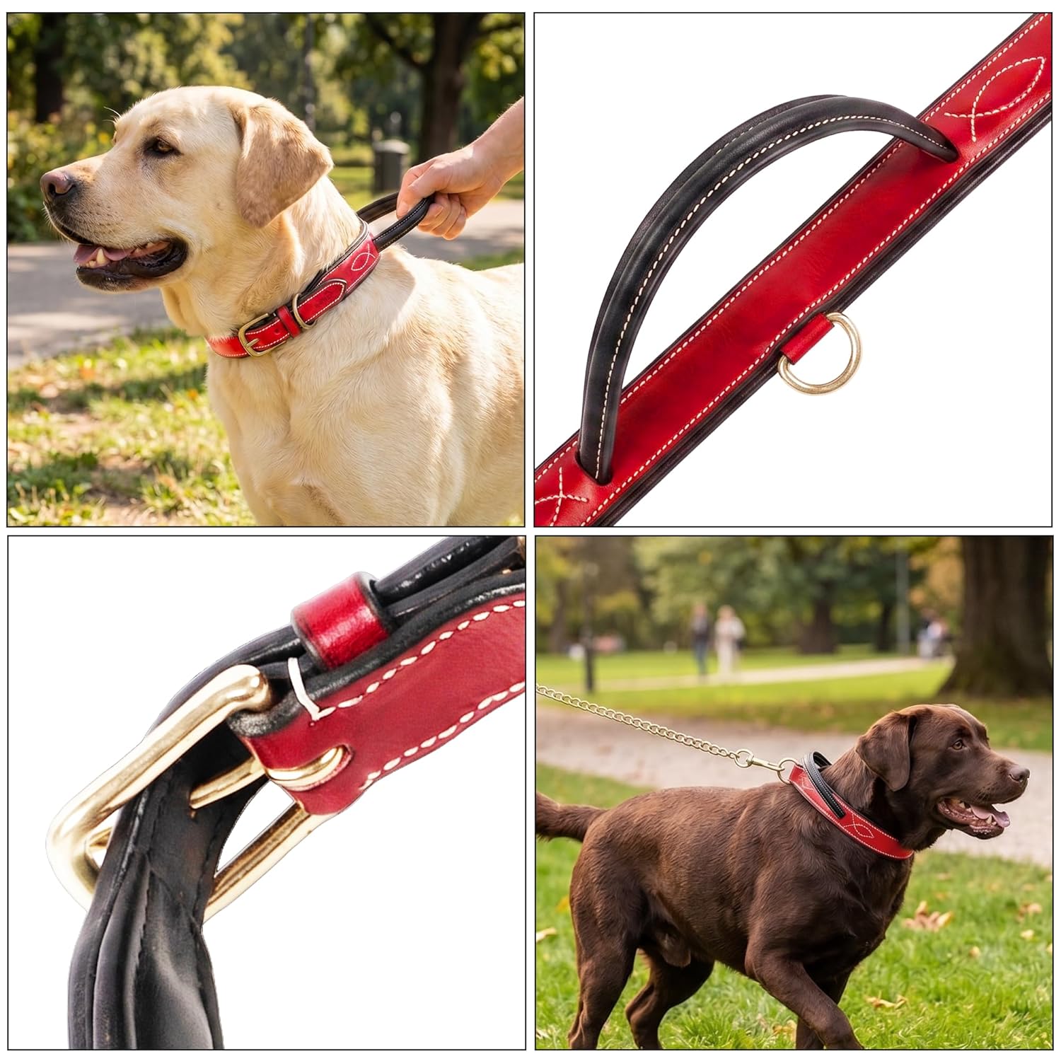 Adil's Softy Leather Dog Collar with Control Handle 1.5 inch Wide Built-in Quick Grab Leather Pull Strap, Heavy Duty Dual D-Ring Neckbelt for Medium & Large Dogs