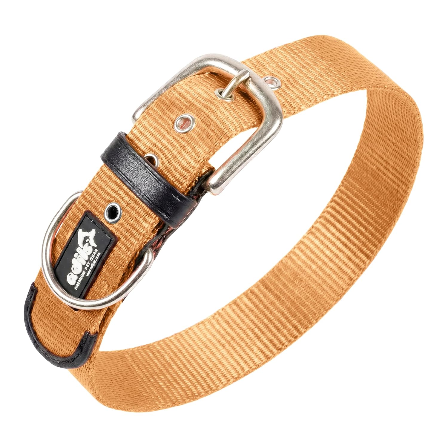 ADIL's Nylon Dog Collar – 1.5 Inch Wide Heavy-Duty Neckbelt with Metal Buckle D-Ring, Adjustable Safety Strap Small Medium Large Pets for Outdoor Walking Training (Beige, S)