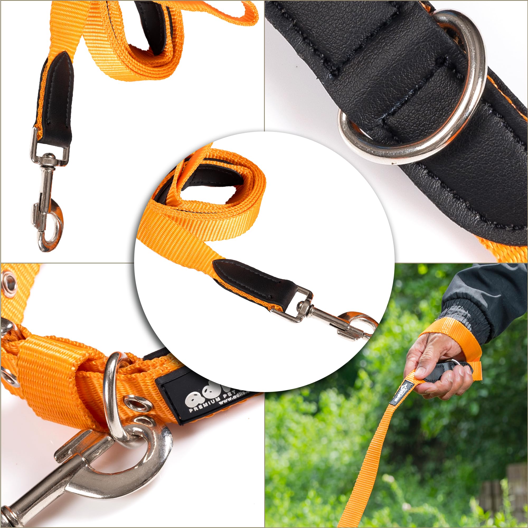 Adil’s 5FT Adjustable Nylon Dog Leash with Soft Leather Handle – Durable Long Lead with 360° Swivel Hook – Strong, Tangle-Free Leash for Walking & Training Small, Medium & Large Dogs