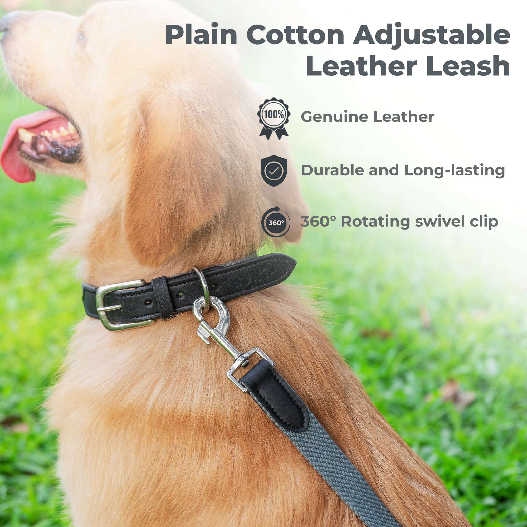 Adil’s 5FT Adjustable Cotton Dog Leash with Soft Leather Handle – Durable Long Lead with 360° Swivel Hook – Strong, Tangle-Free Leash for Walking & Training Small, Medium & Large Dogs