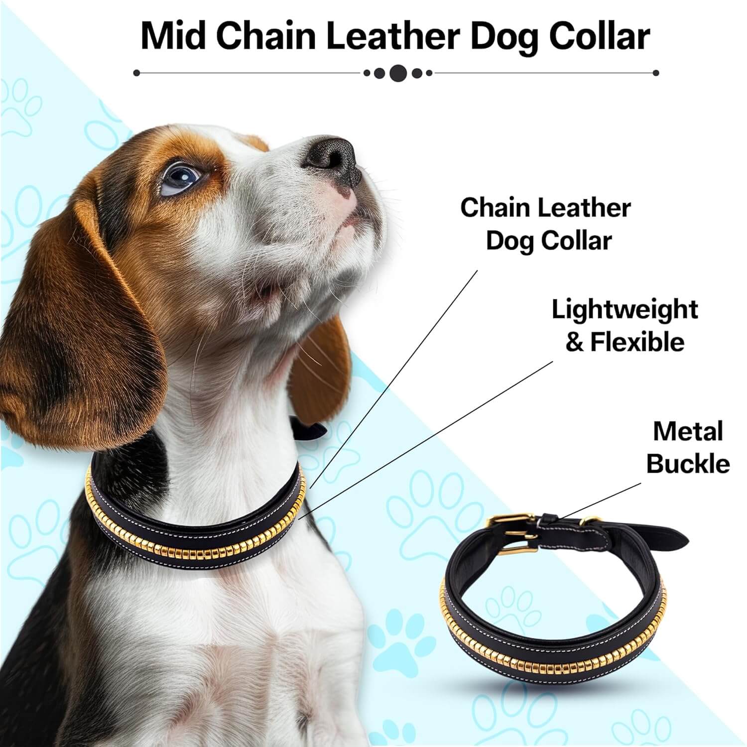 Adil's Genuine Leather 1.5" Mid Chain Dog Collar for Medium to Large Dogs