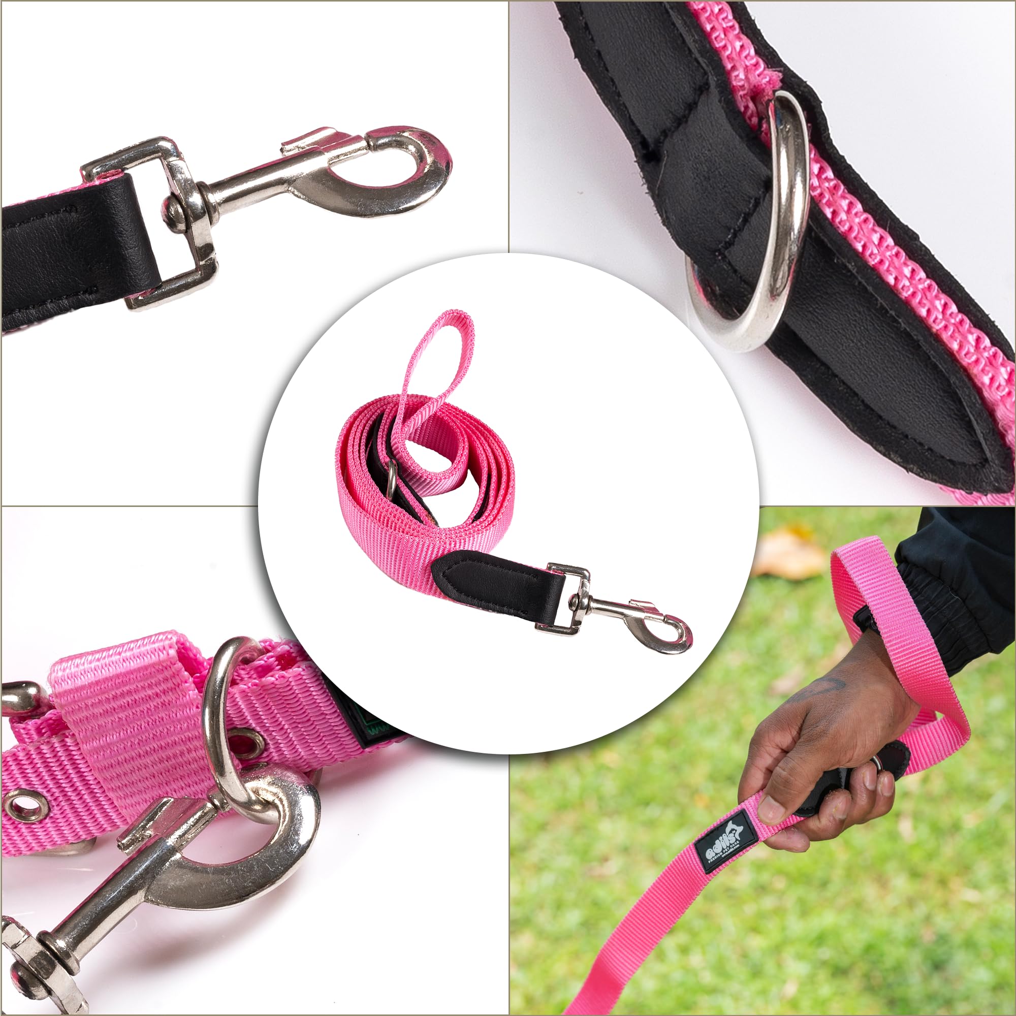 Adil’s 5FT Adjustable Nylon Dog Leash with Soft Leather Handle – Durable Long Lead with 360° Swivel Hook – Strong, Tangle-Free Leash for Walking & Training Small, Medium & Large Dogs