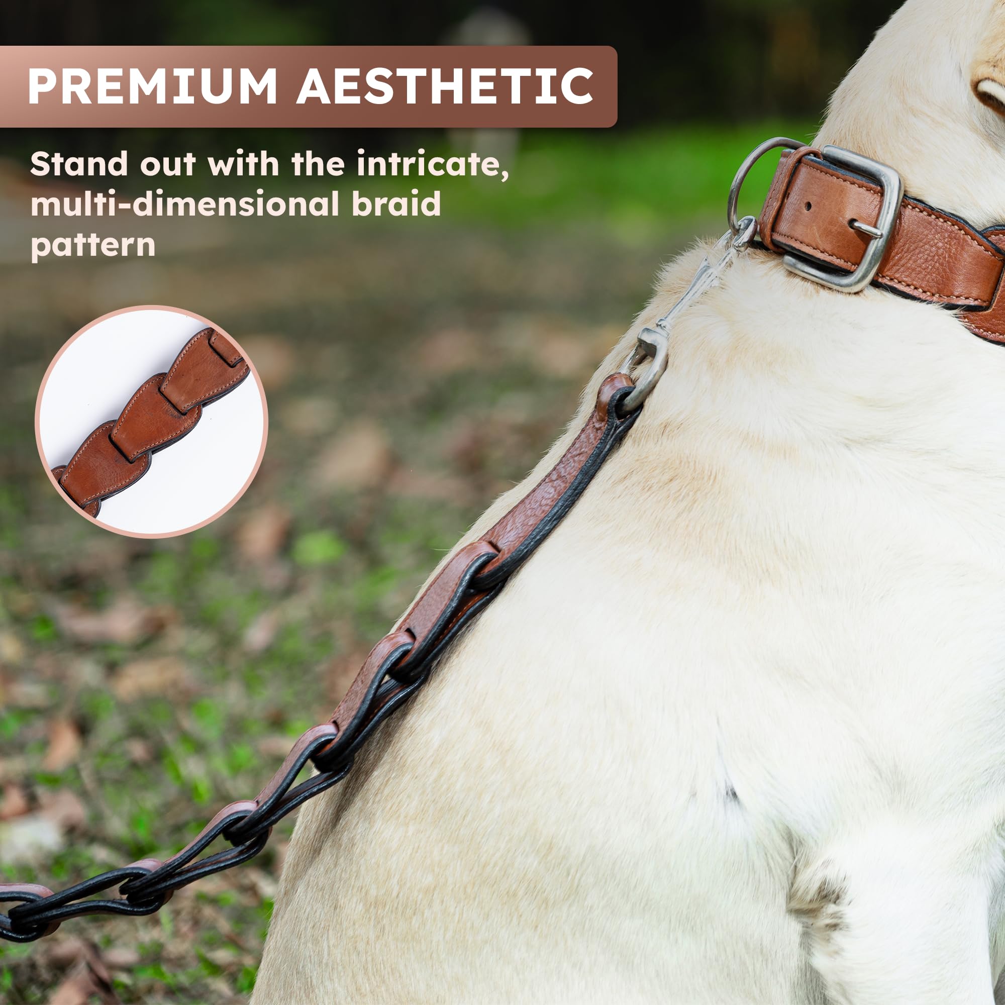 Adil's Premium Softy Leather Dog Leash 5ft Long 1.5 Inch Wide Braided Leash with Loop Handle 360° Swivel Hook Heavy Duty D-Ring Durable Walking Training Lead for Small Medium Large Pets