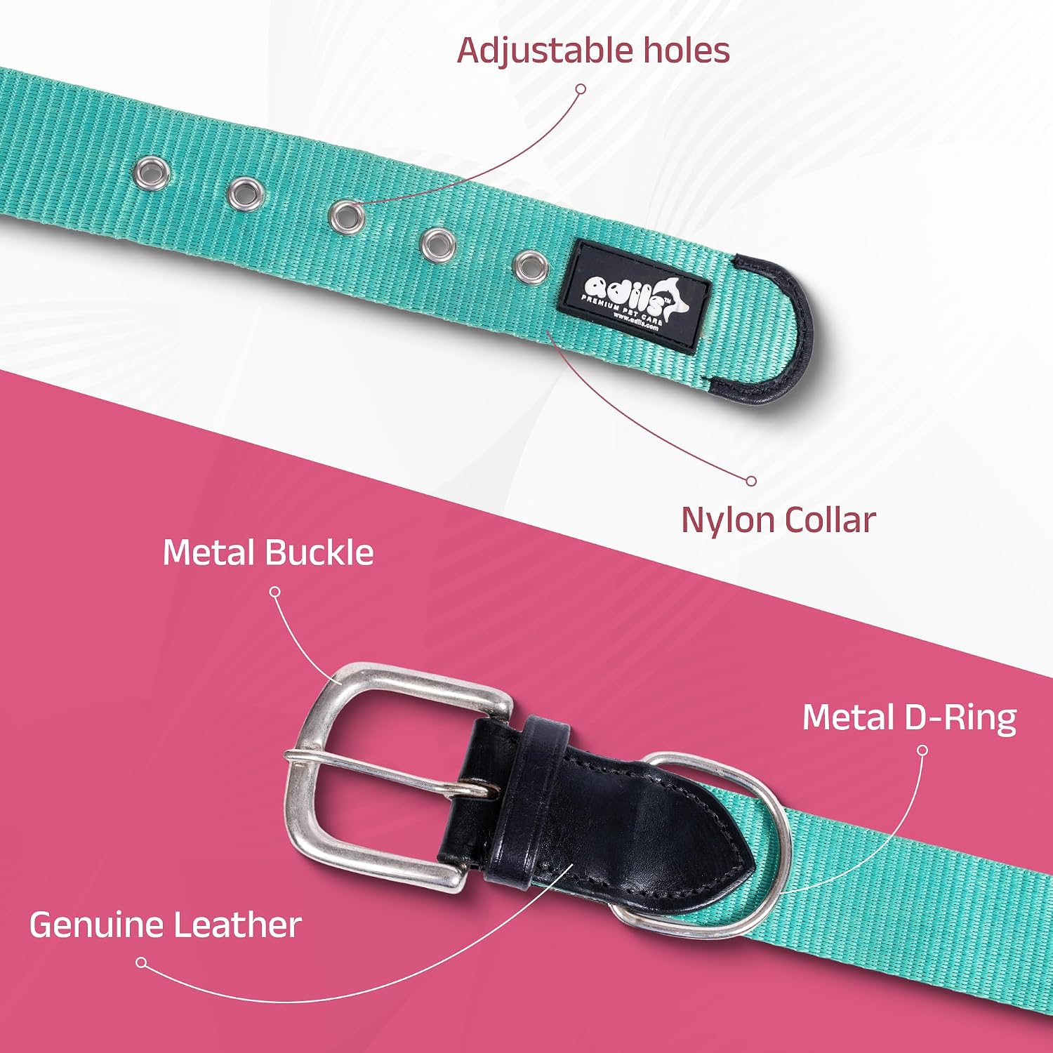 ADIL's Nylon Dog Collar – 1.5 Inch Wide Heavy-Duty Neckbelt with Metal Buckle D-Ring, Adjustable Safety Strap Small Medium Large Pets for Outdoor Walking Training