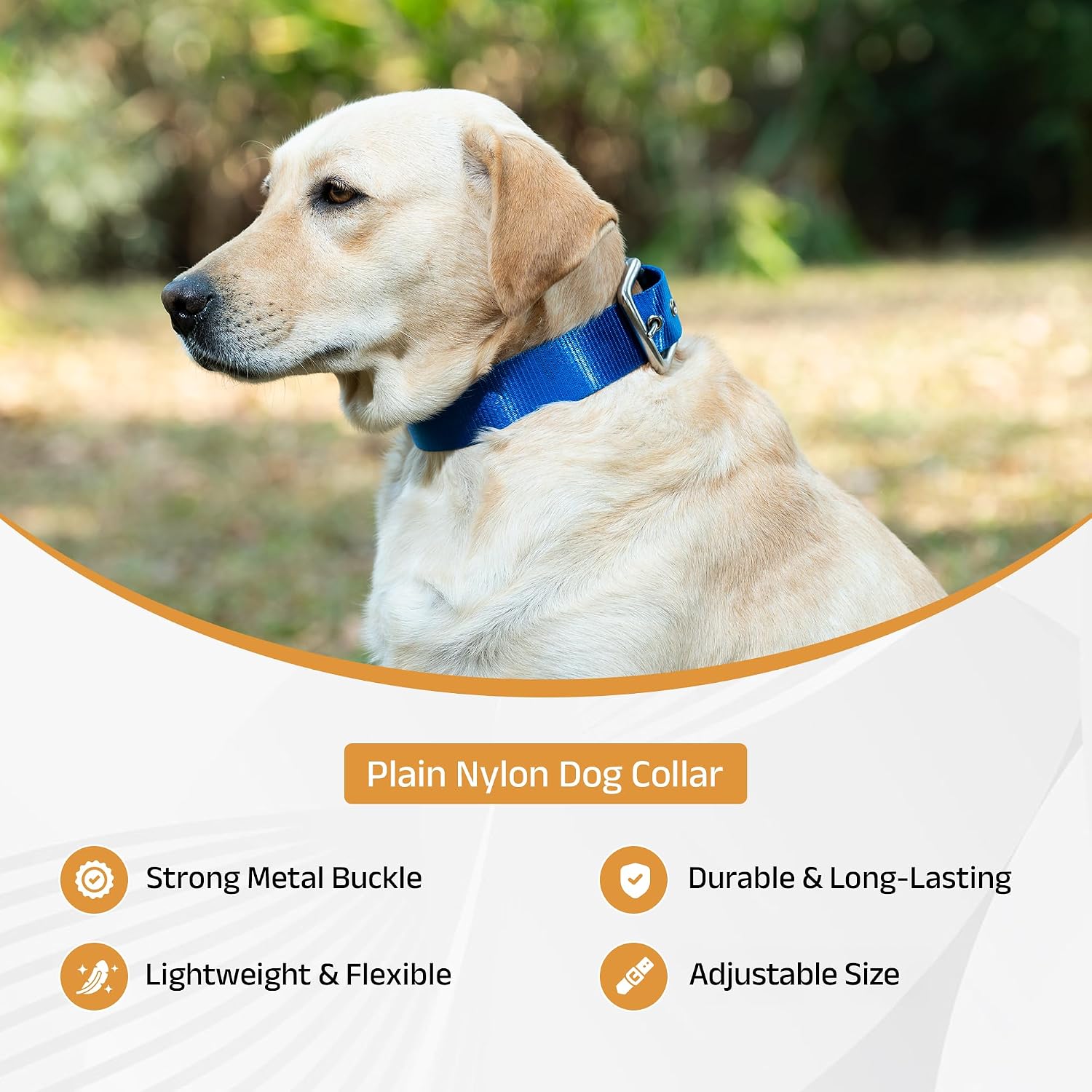 ADIL's Nylon Dog Collar – 1.5 Inch Wide Heavy-Duty Neckbelt with Metal Buckle D-Ring, Adjustable Safety Strap Small Medium Large Pets for Outdoor Walking Training