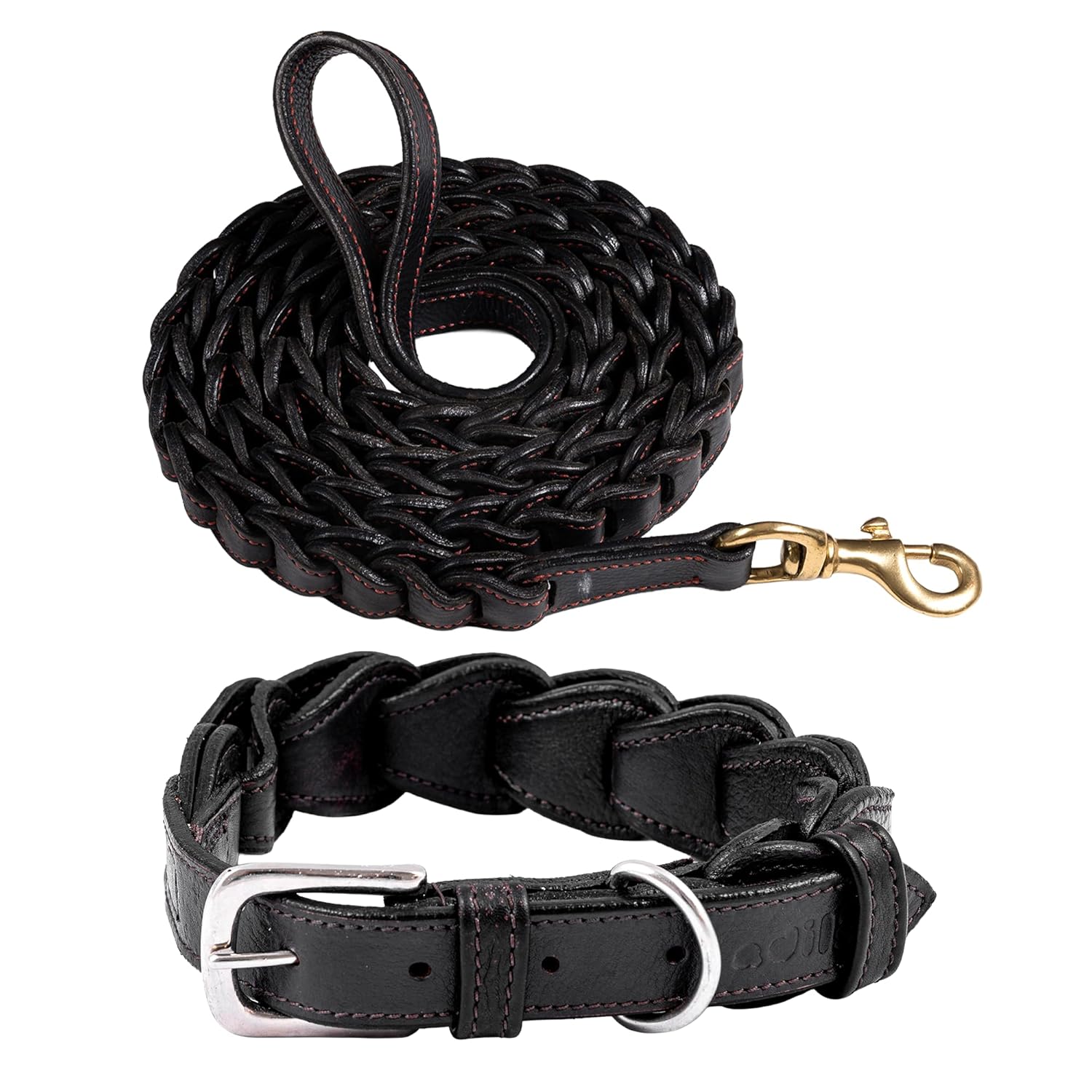 Adil’s Genuine Leather Loop Dog Collar & Leash Combo Set – 5ft Loop Leash Strong Stitch Finish Soft Padded Adjustable Collar with Metal Buckle D-Ring for Small Medium Large Dogs