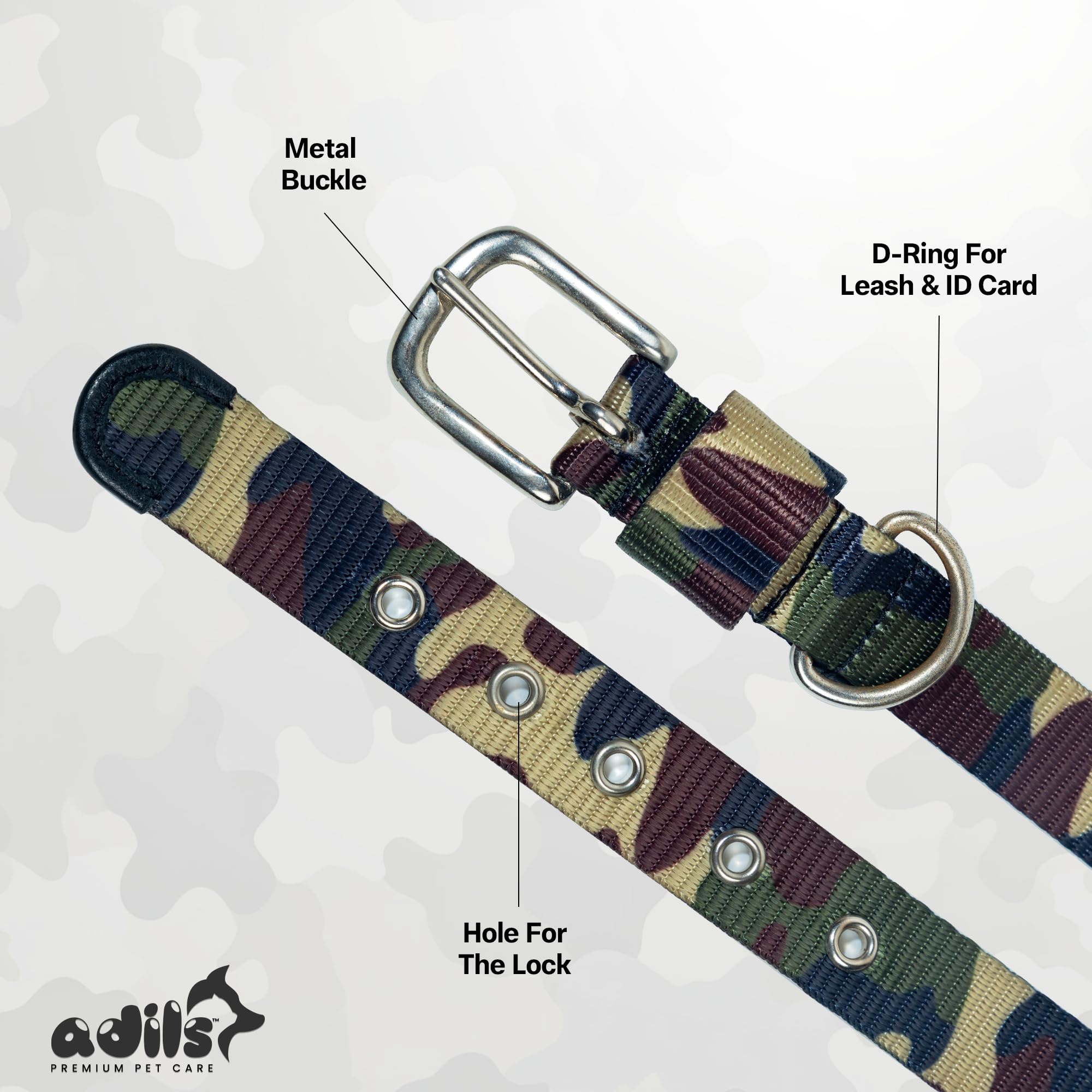 Adil’S Adjustable Army Dog Collar - Heavy-Duty Military Print Comfortable Nylon Dog Collar with Metal Buckle for All Dog Sizes | Ideal for Adventure and Everyday Wear