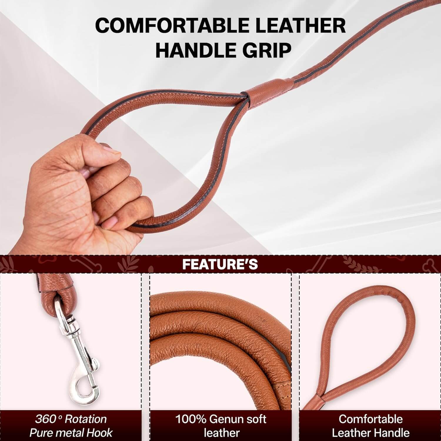 Adil’S Premium Rolled NDM Softy Leather Dog Leashes - 5 Feet Length