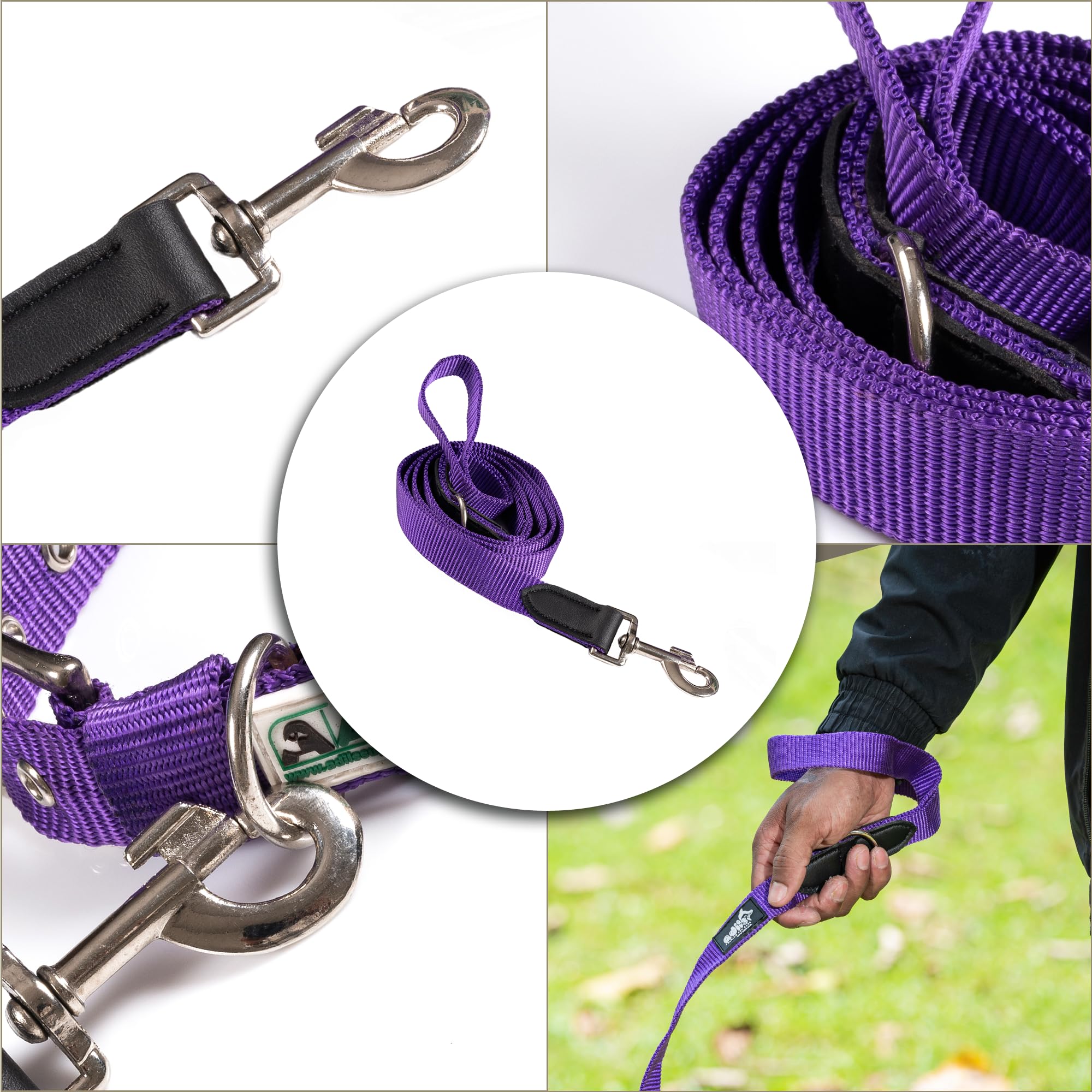 Adil’s 5FT Adjustable Nylon Dog Leash with Soft Leather Handle – Durable Long Lead with 360° Swivel Hook – Strong, Tangle-Free Leash for Walking & Training Small, Medium & Large Dogs