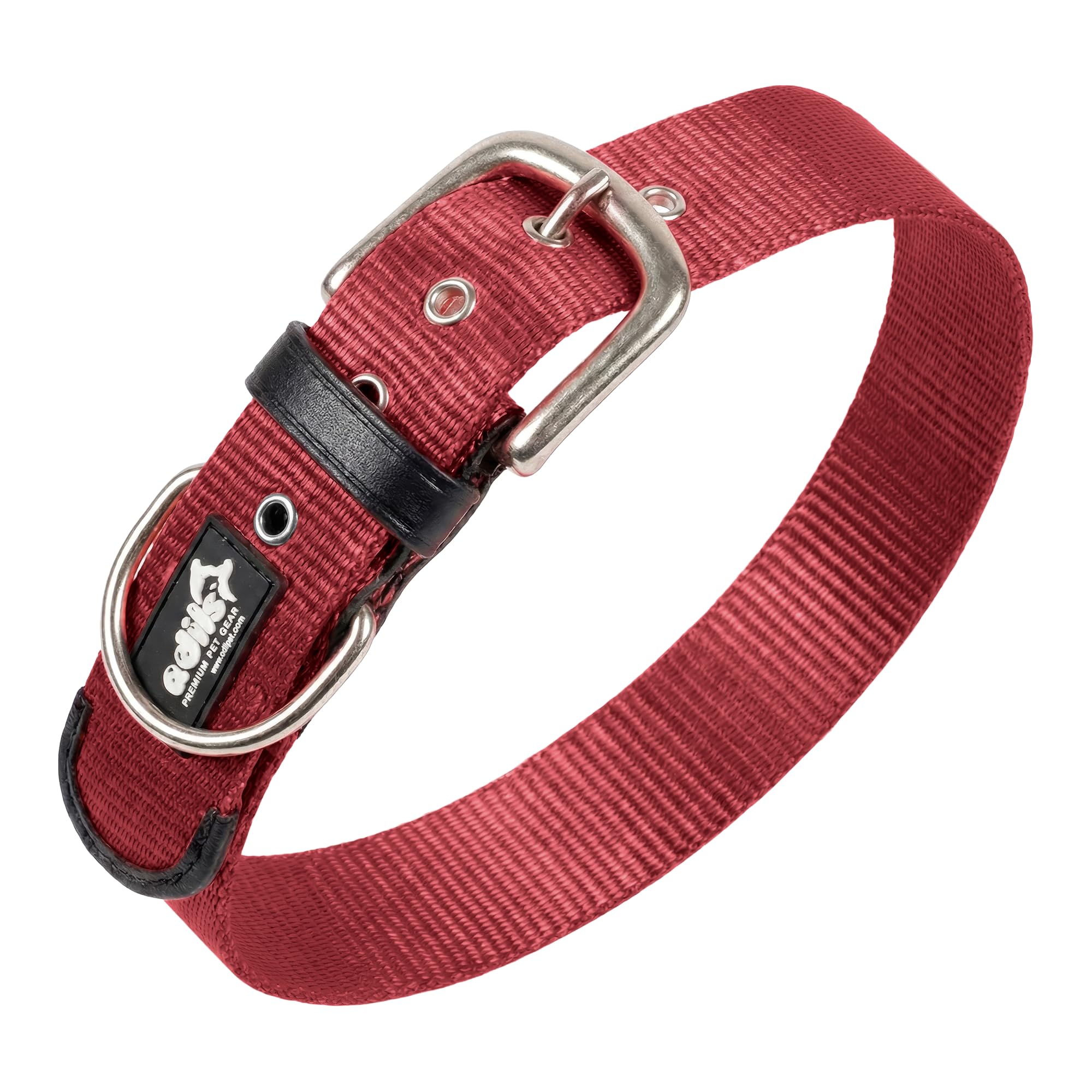 ADIL's Nylon Dog Collar – 1.5 Inch Wide Heavy-Duty Neckbelt with Metal Buckle D-Ring, Adjustable Safety Strap Small Medium Large Pets for Outdoor Walking Training (Beige, S)
