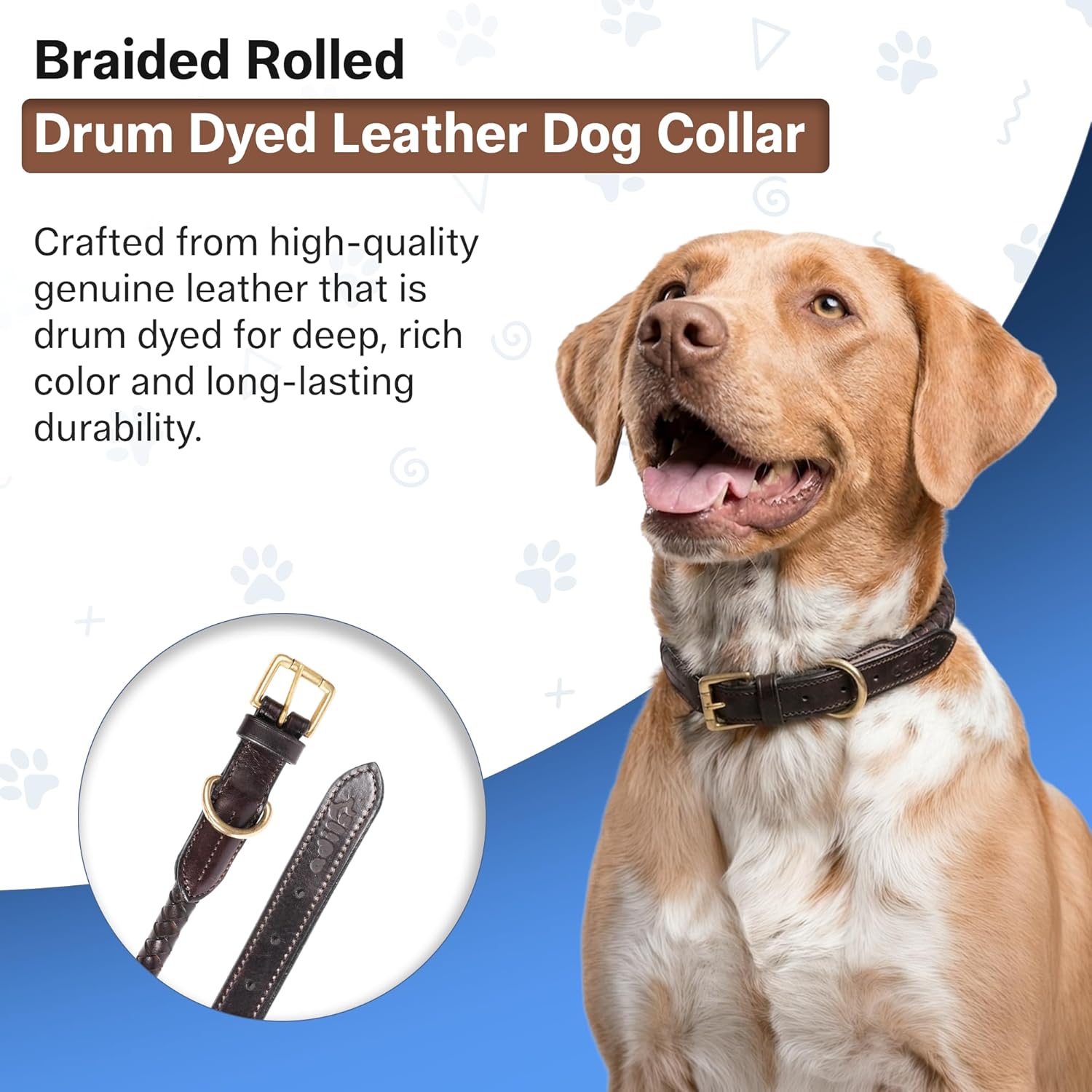 Braided Rolled Drum Dyed (DD) Leather Dog Collar