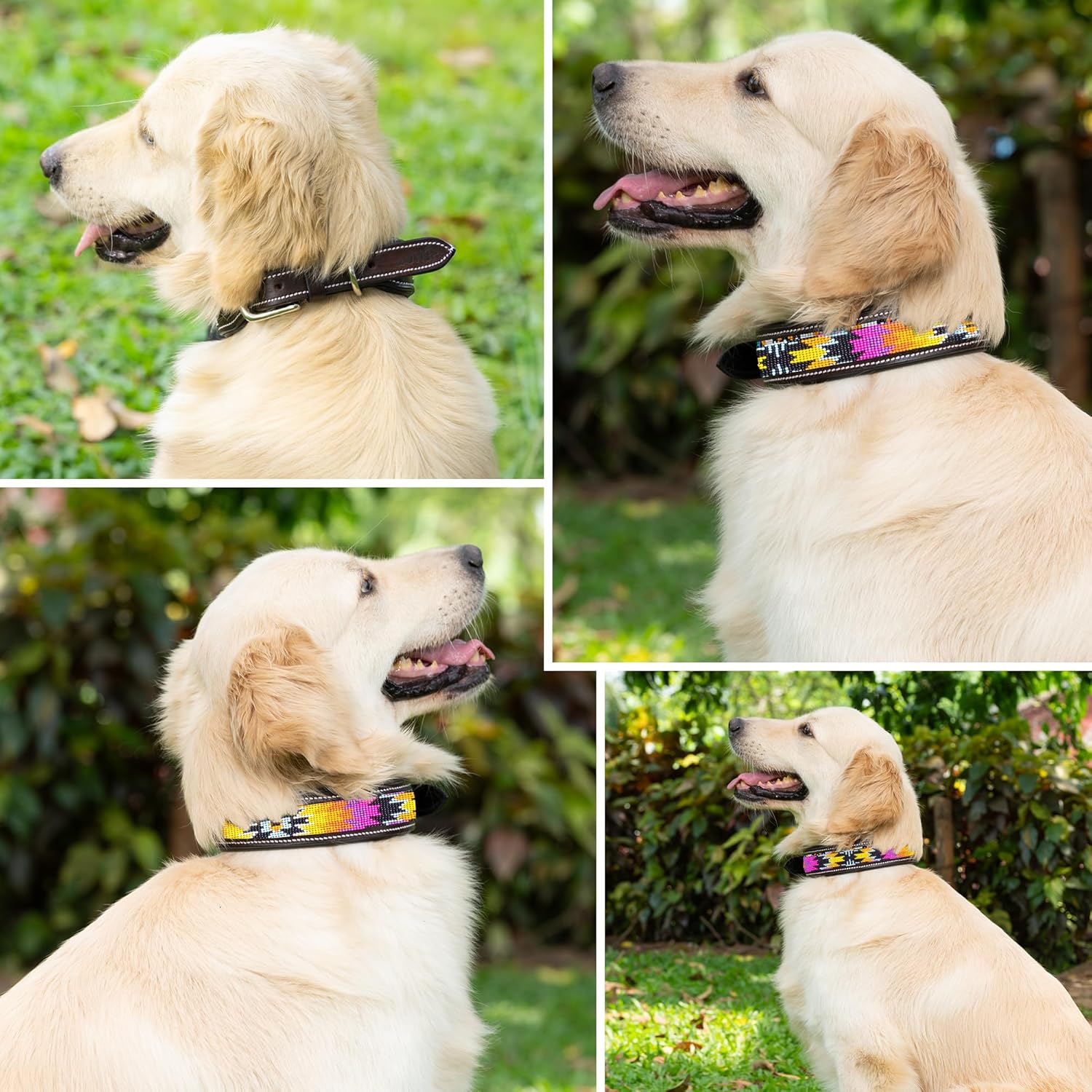 Adil’S Beaded Leather Dog Collar 1.5 Inch Width, Hand Tooled Adjustable Beaded Dog Collars with Strong Metal Buckle & D-Ring Suitable Dogs