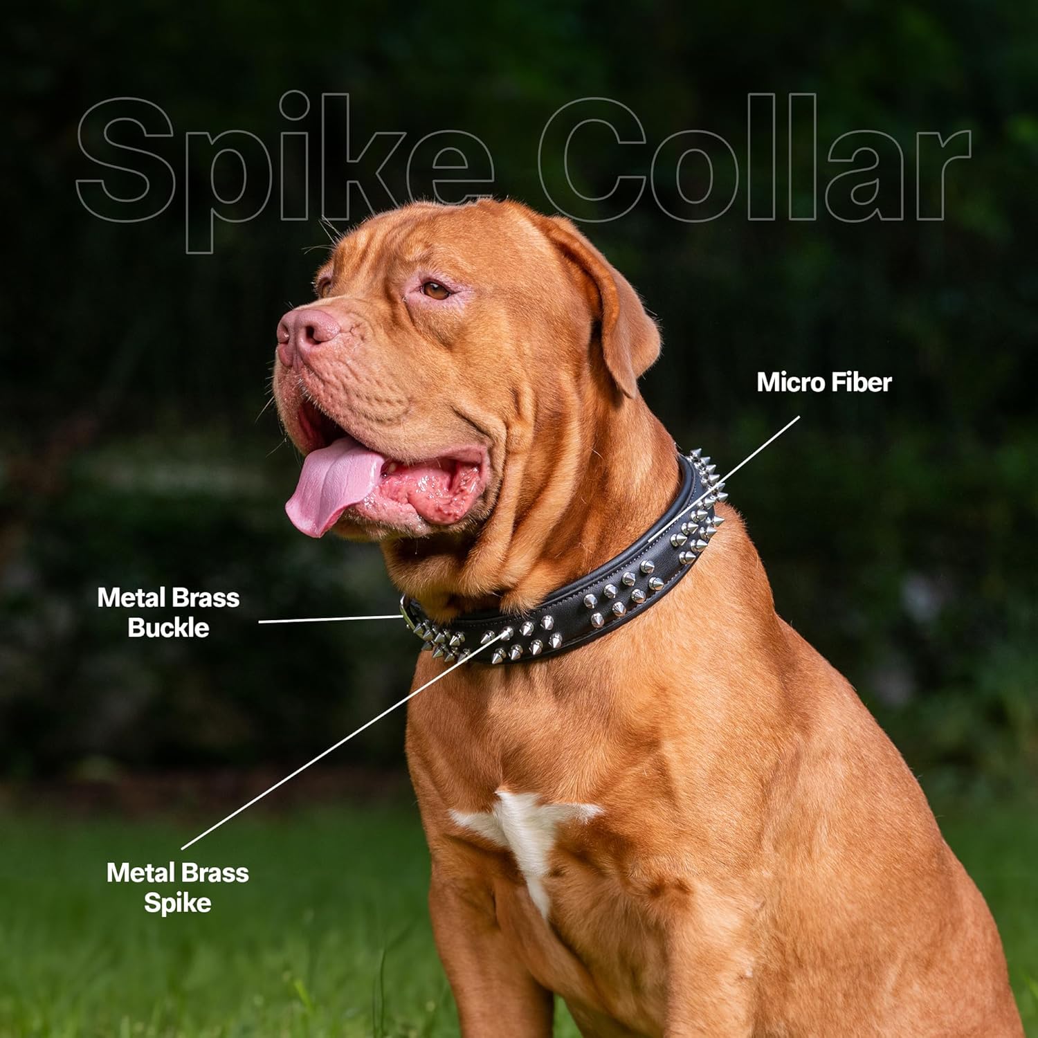 Adil's Faux Leather Spike Dog Collar | Adjustable Studded Collar for Medium to Large Dogs (1.5 Inch / 38mm Width)