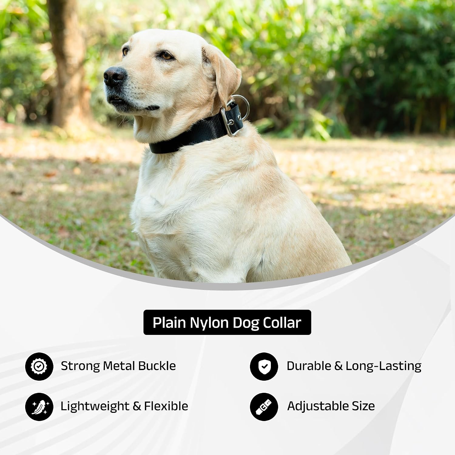 ADIL's Nylon Dog Collar – 1.5 Inch Wide Heavy-Duty Neckbelt with Metal Buckle D-Ring, Adjustable Safety Strap Small Medium Large Pets for Outdoor Walking Training